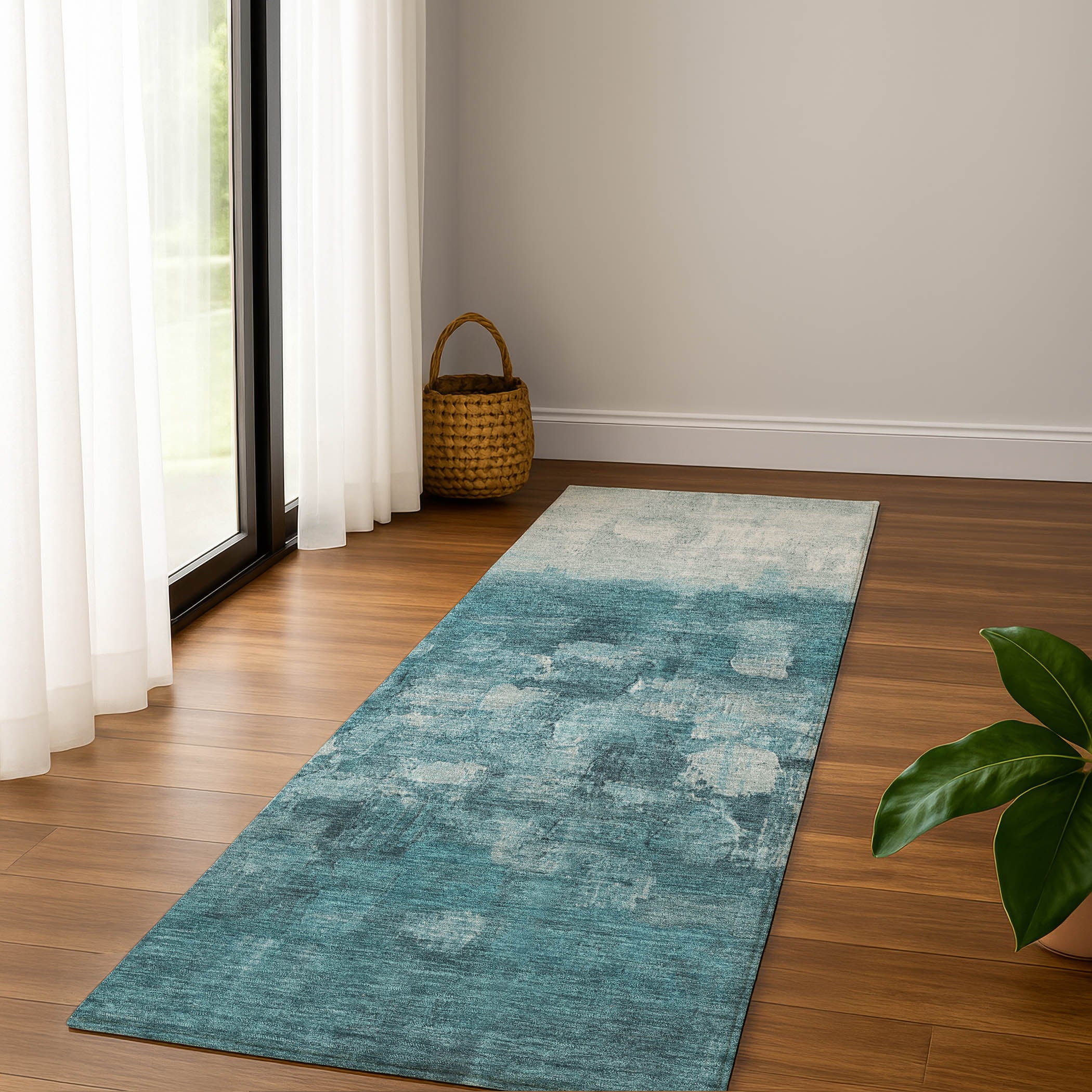 Rome Machine Washable Transitional Teal Rug 2'3" x 7'6" #shape_Runner
