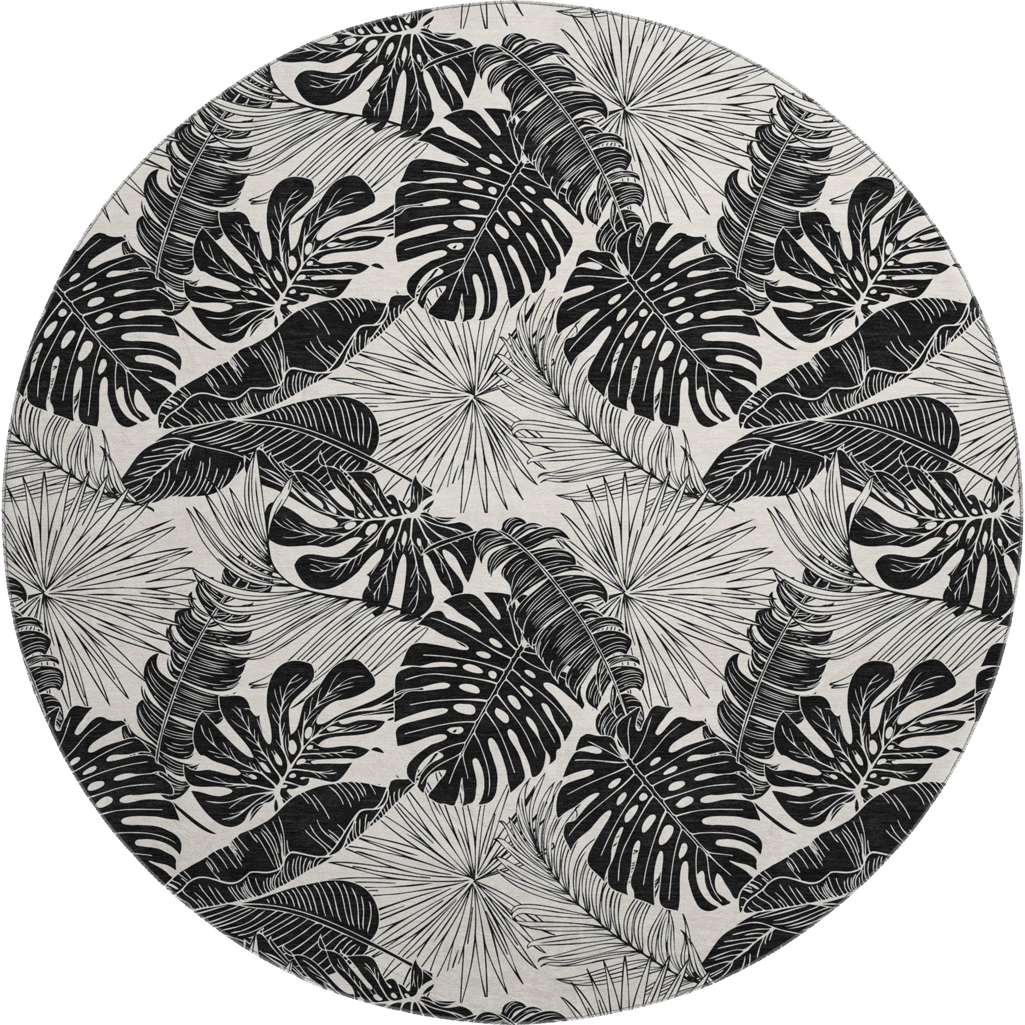 Cartagena Machine Washable Tropical Midnight Black Rug 8' x 8' #shape_Round