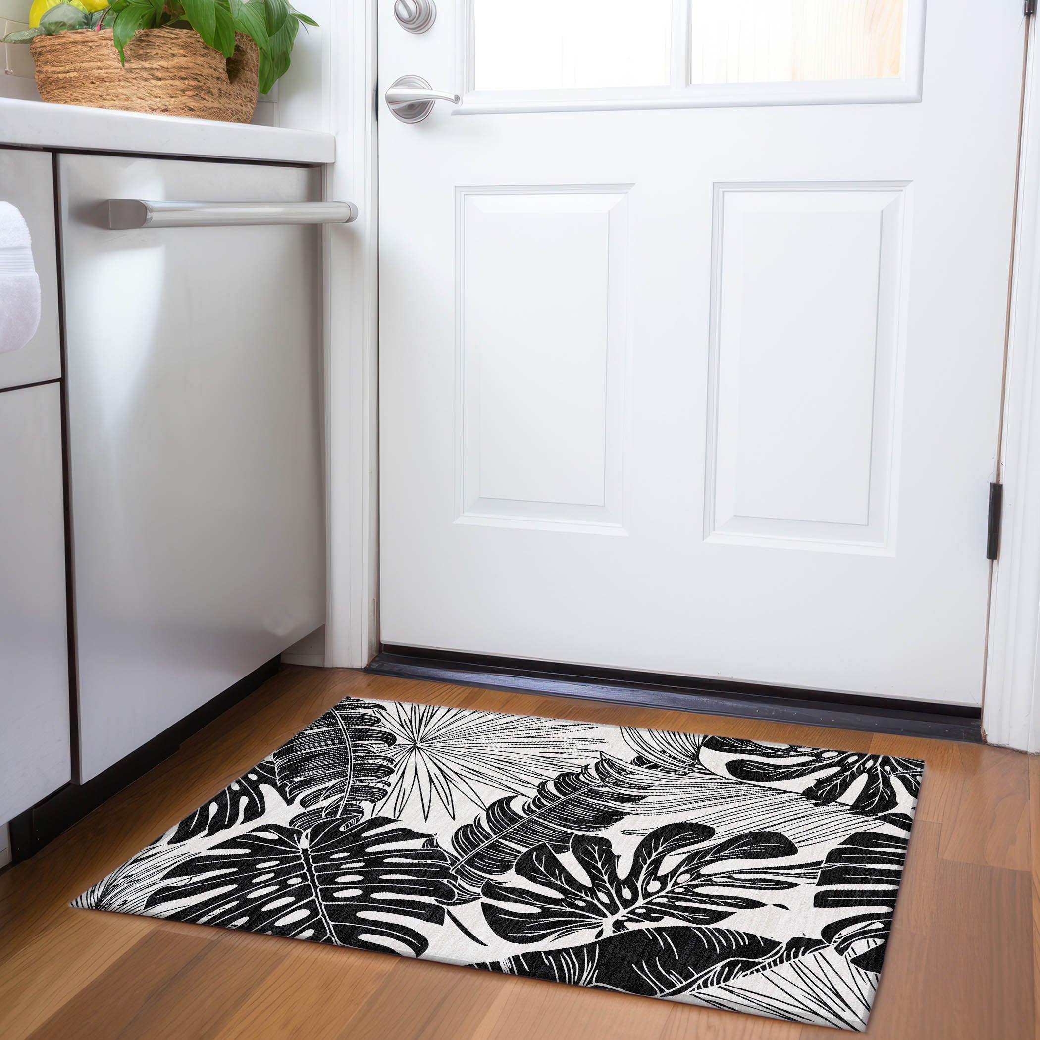 Cartagena Machine Washable Tropical Midnight Black Rug 1'8" x 2'6" #shape_Rectangle