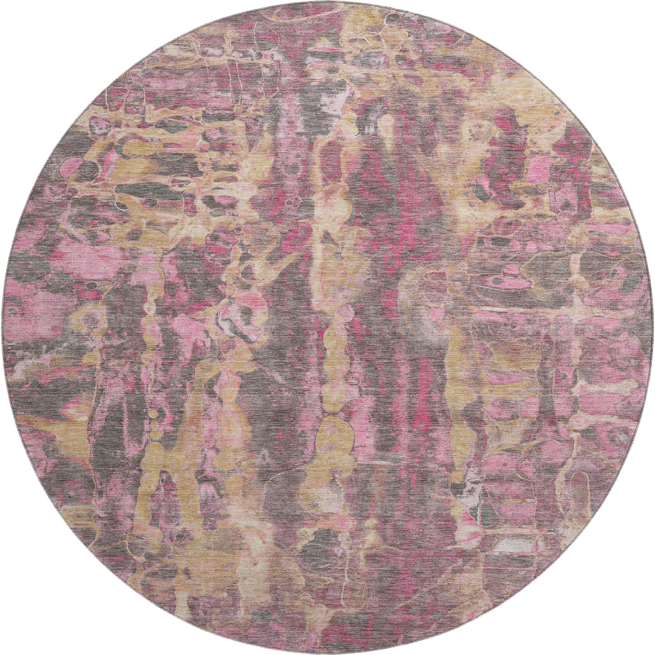 Luang Prabang Machine Washable Transitional Blush Pink Rug 8' x 8' #shape_Round
