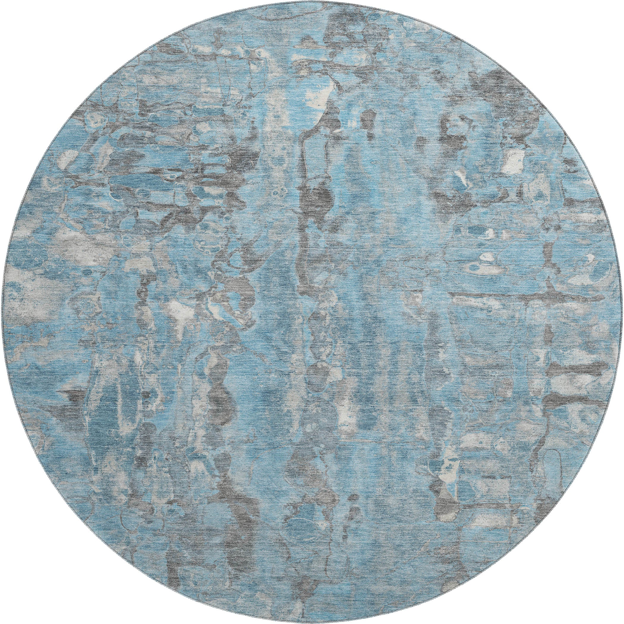 Luang Prabang Machine Washable Transitional Denim Blue Rug 8' x 8' #shape_Round