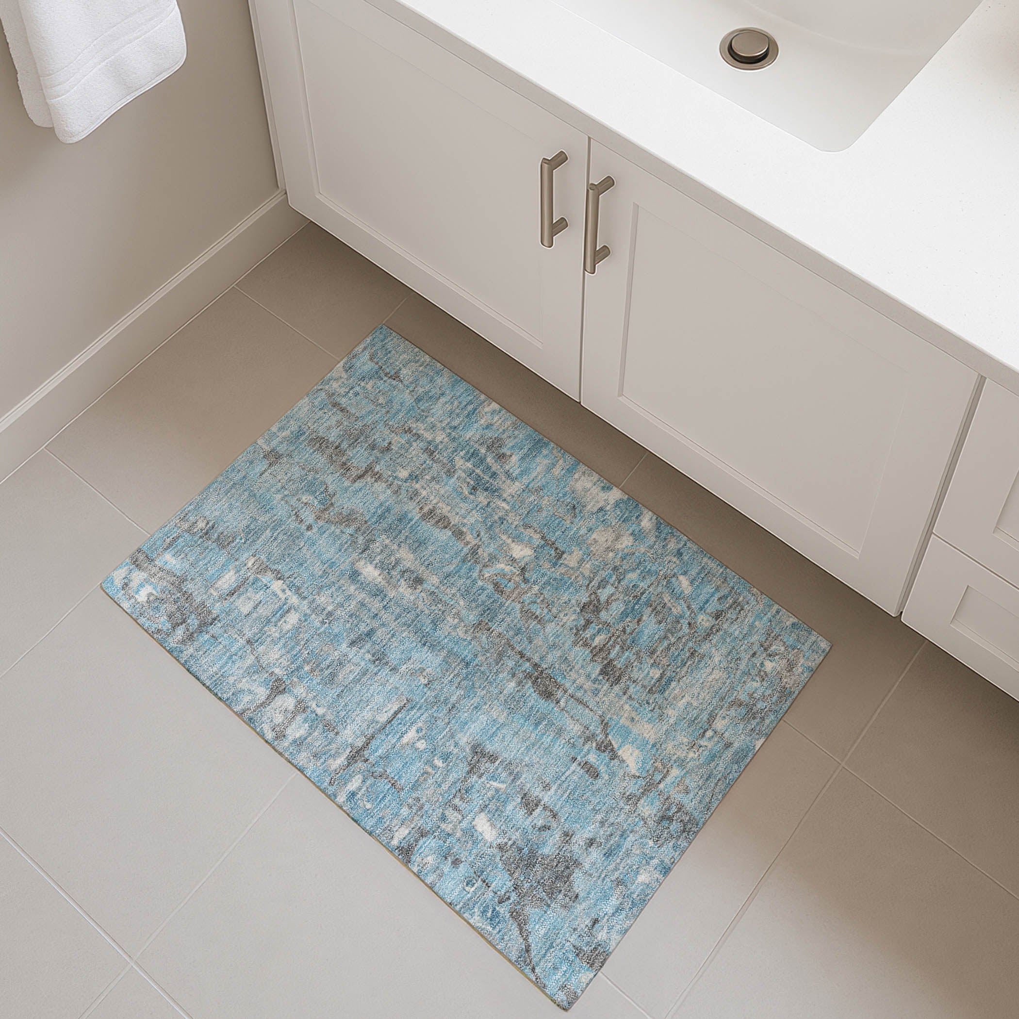 Luang Prabang Machine Washable Transitional Denim Blue Rug 1'8" x 2'6" #shape_Rectangle