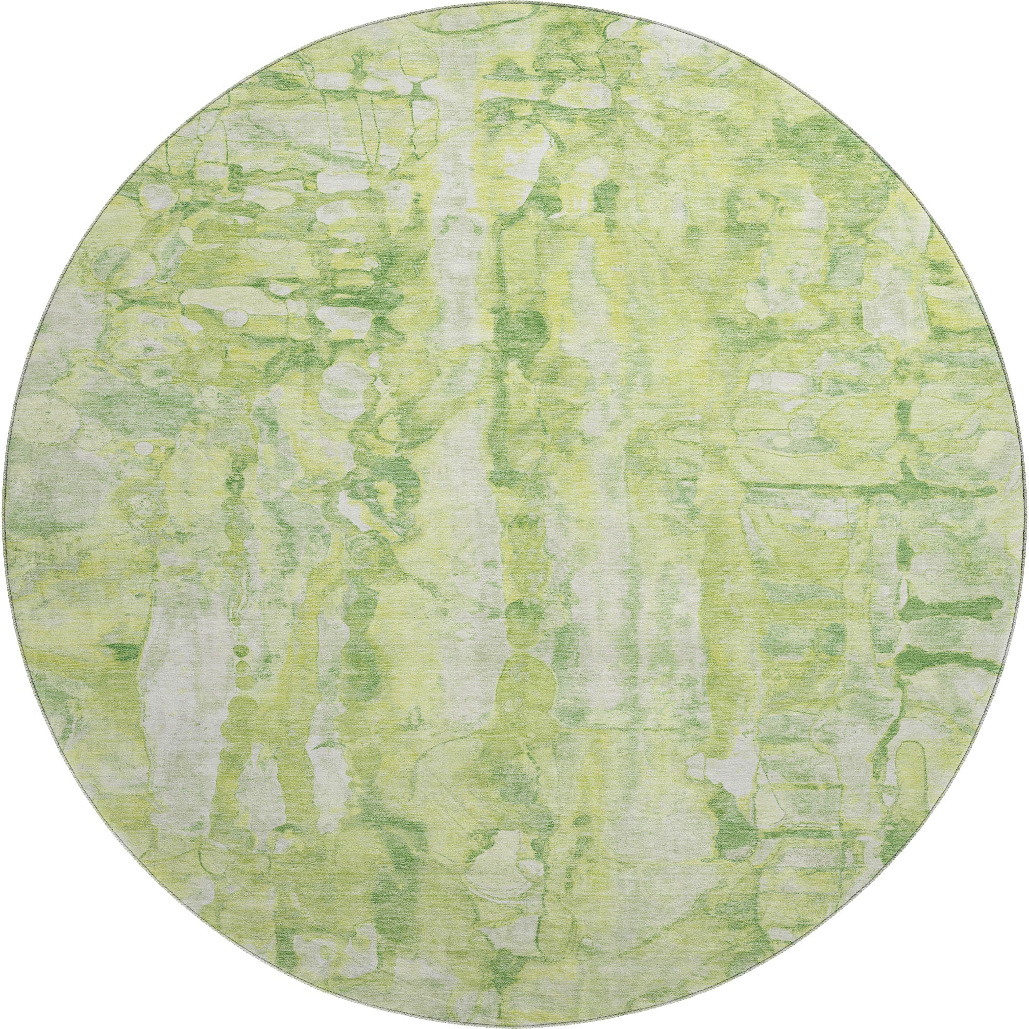 Luang Prabang Machine Washable Transitional Lime Green Rug 8' x 8' #shape_Round