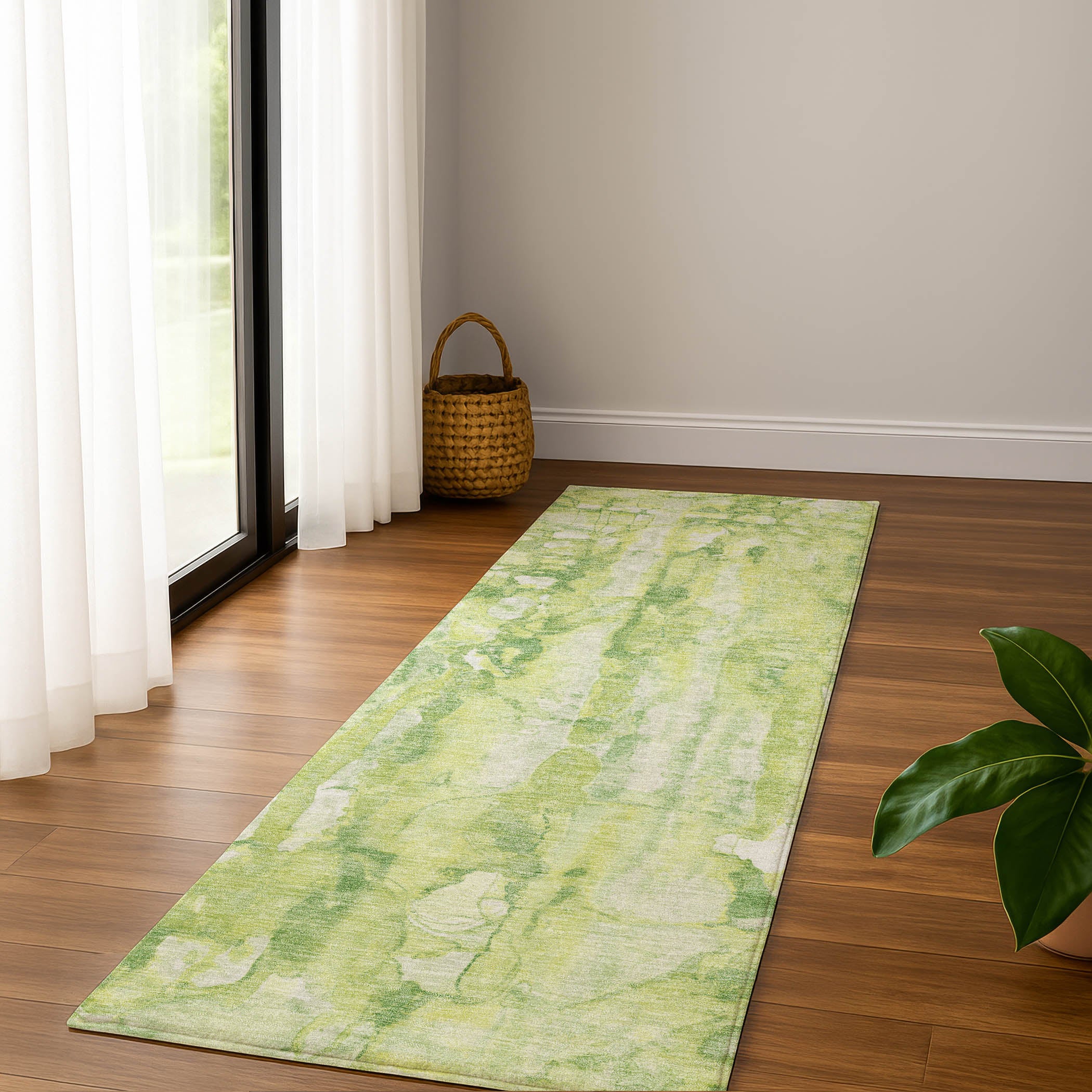 Luang Prabang Machine Washable Transitional Lime Green Rug 2'3" x 7'6" #shape_Runner
