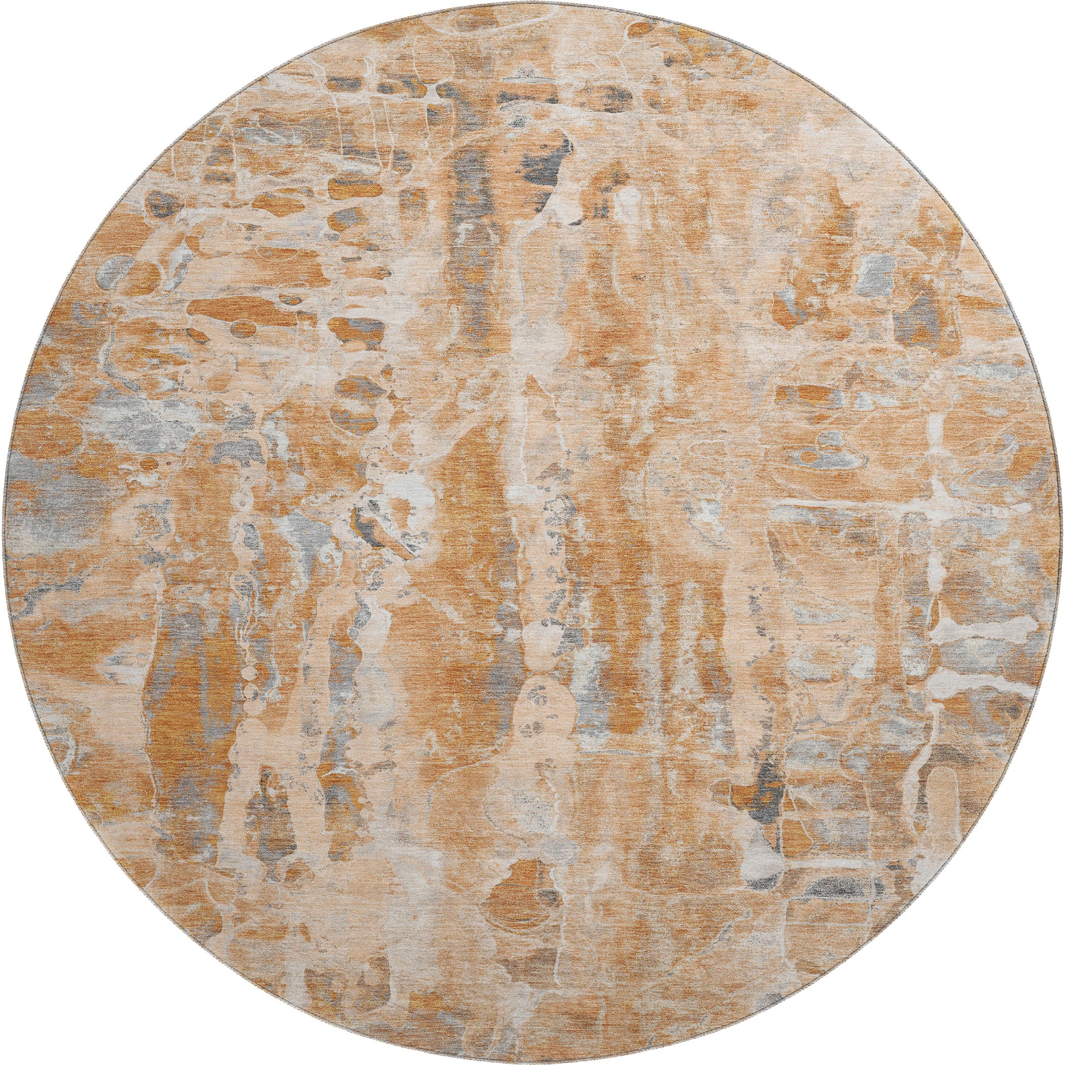 Luang Prabang Machine Washable Transitional Orange Rug 8' x 8' #shape_Round