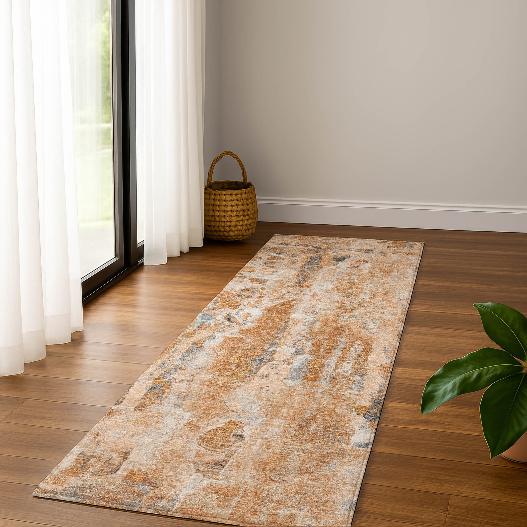 Luang Prabang Machine Washable Transitional Orange Rug 2'3" x 7'6" #shape_Runner