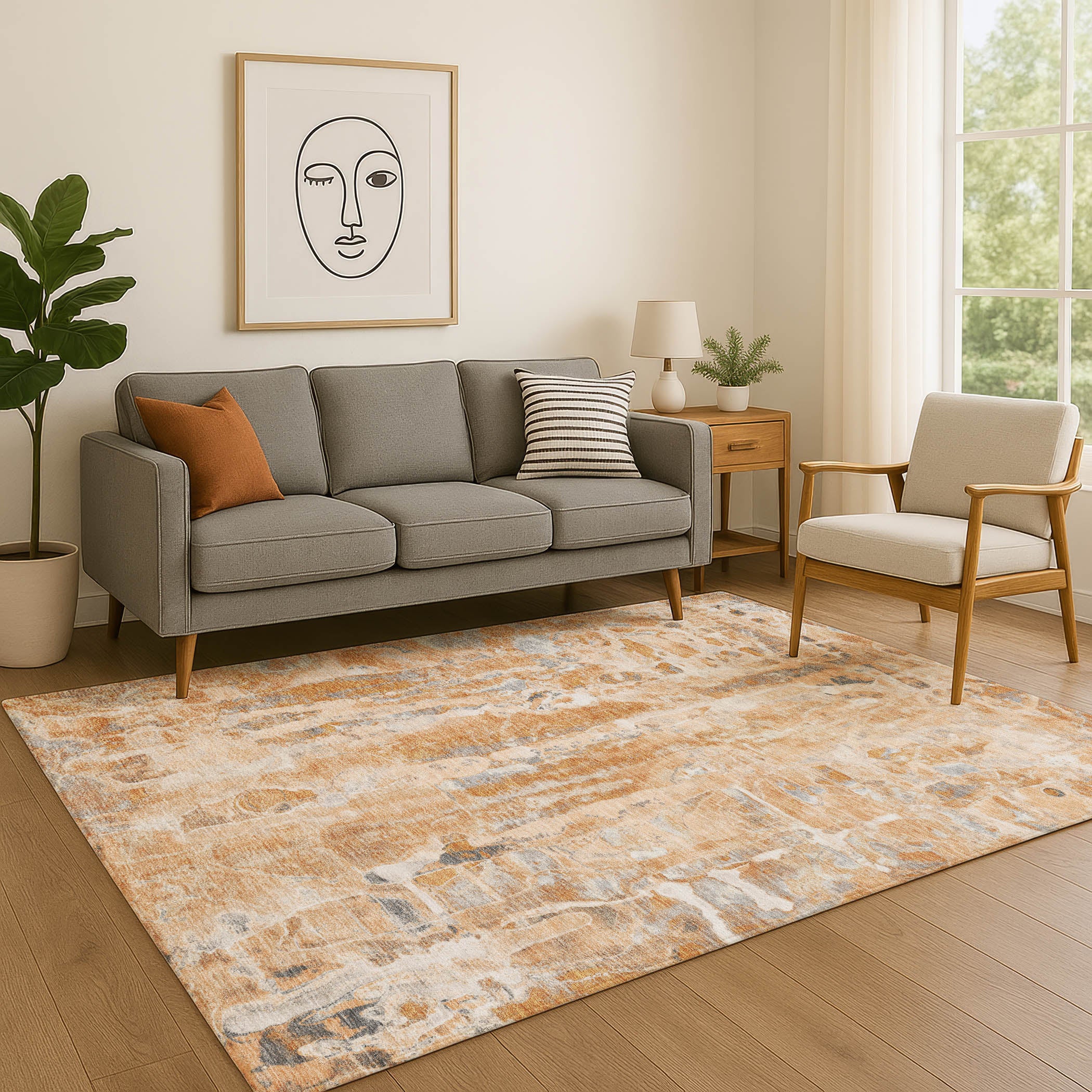 Luang Prabang Machine Washable Transitional Orange Rug 2'6" x 3'10" #shape_Rectangle