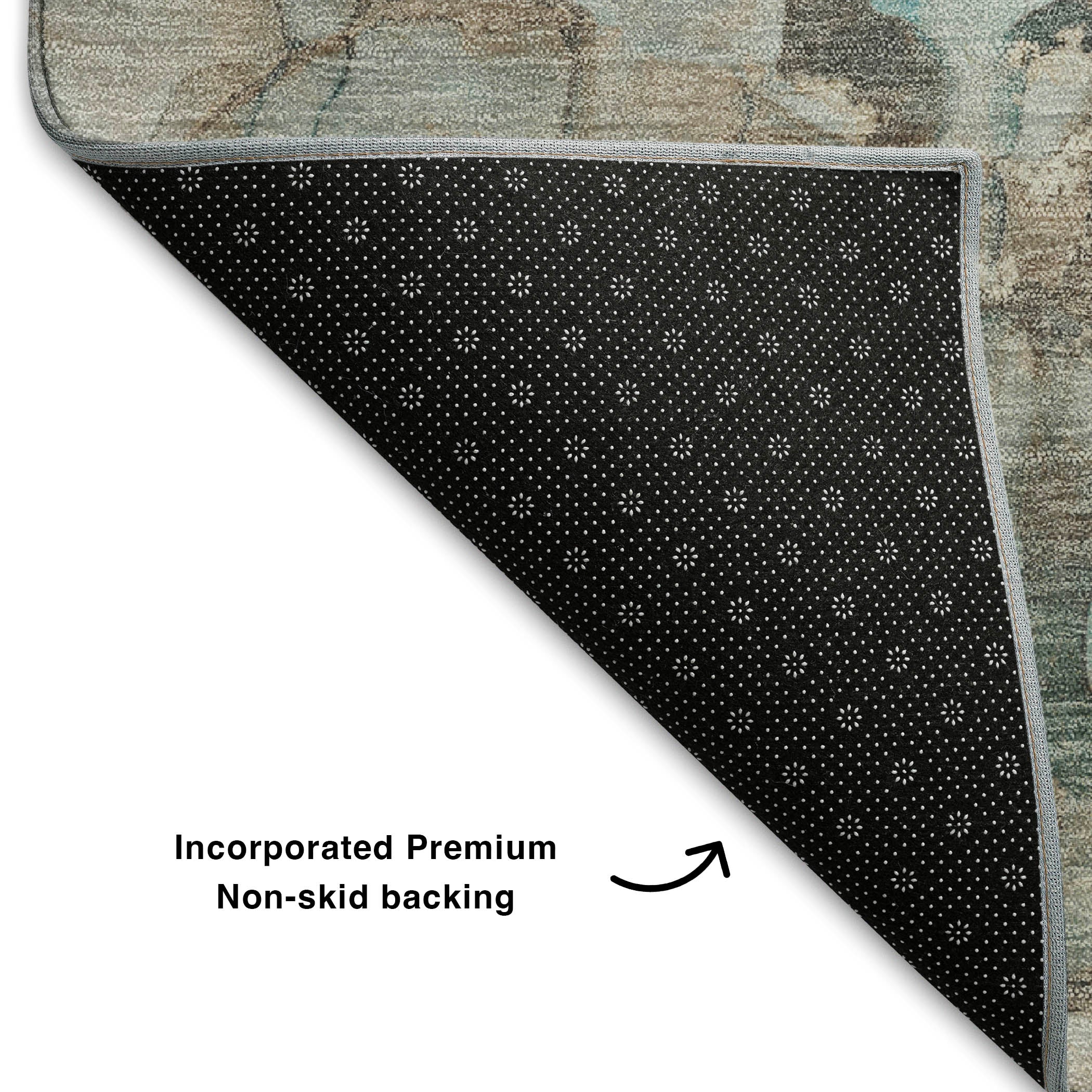 Luang Prabang Machine Washable Transitional Teal Rug 1'8" x 2'6" #shape_Rectangle