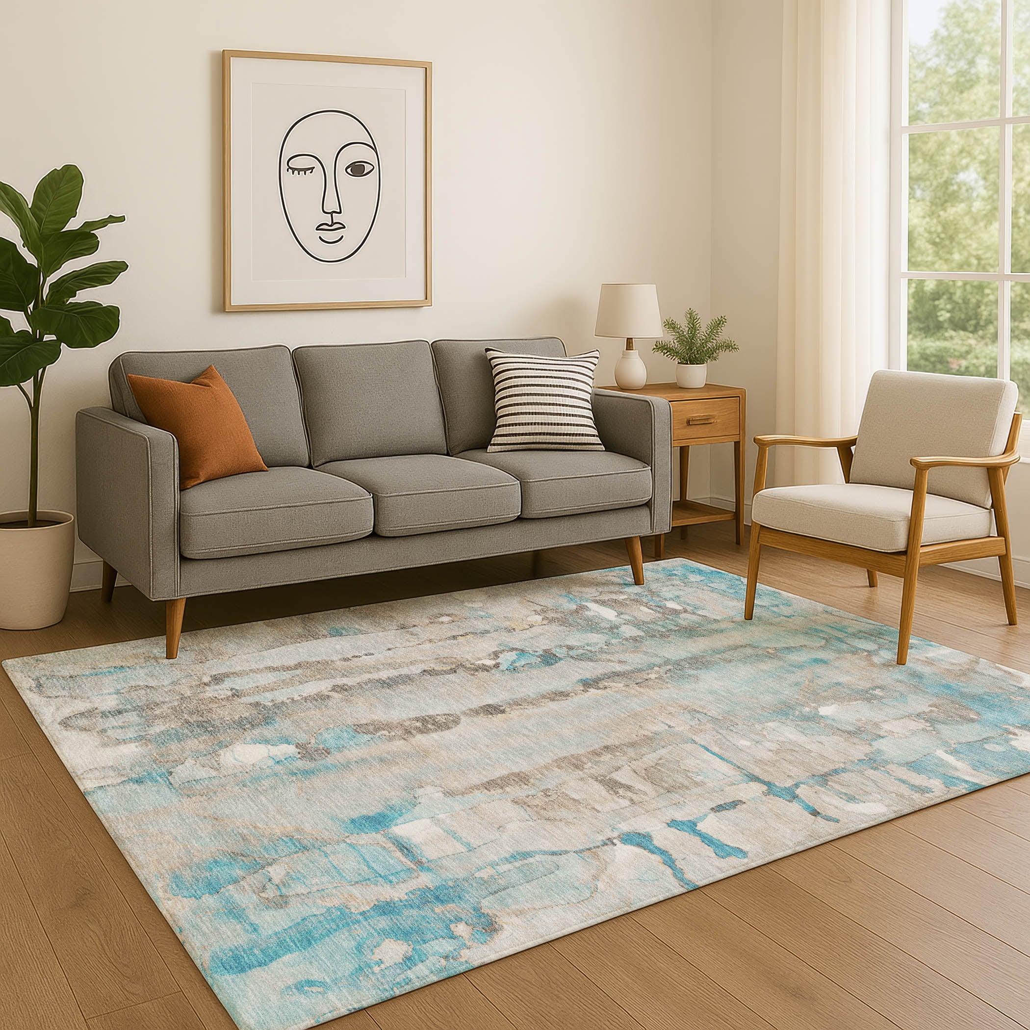 Luang Prabang Machine Washable Transitional Teal Rug 2'6" x 3'10" #shape_Rectangle