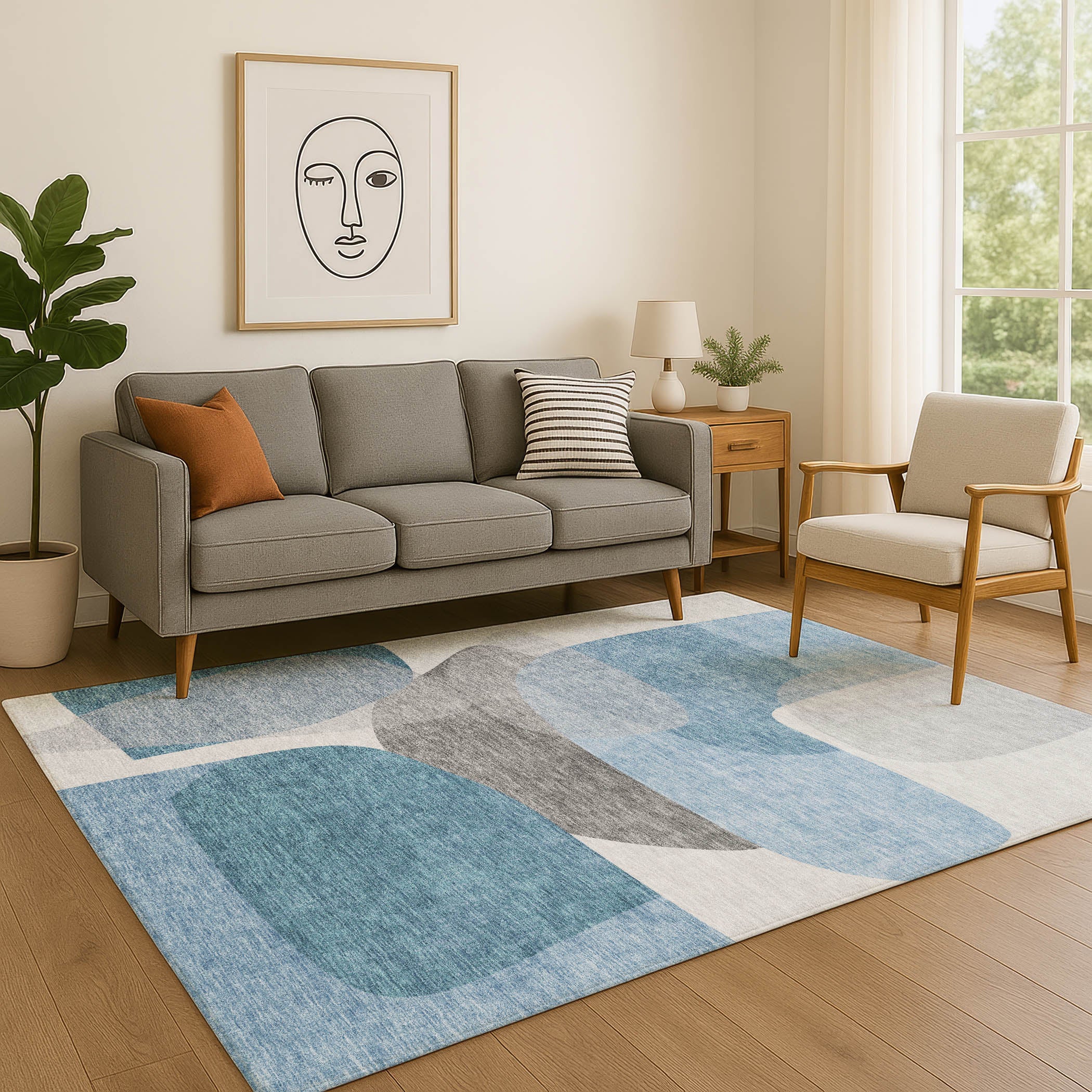 Lima Machine Washable Transitional Denim Blue Rug 2'6" x 3'10" #shape_Rectangle