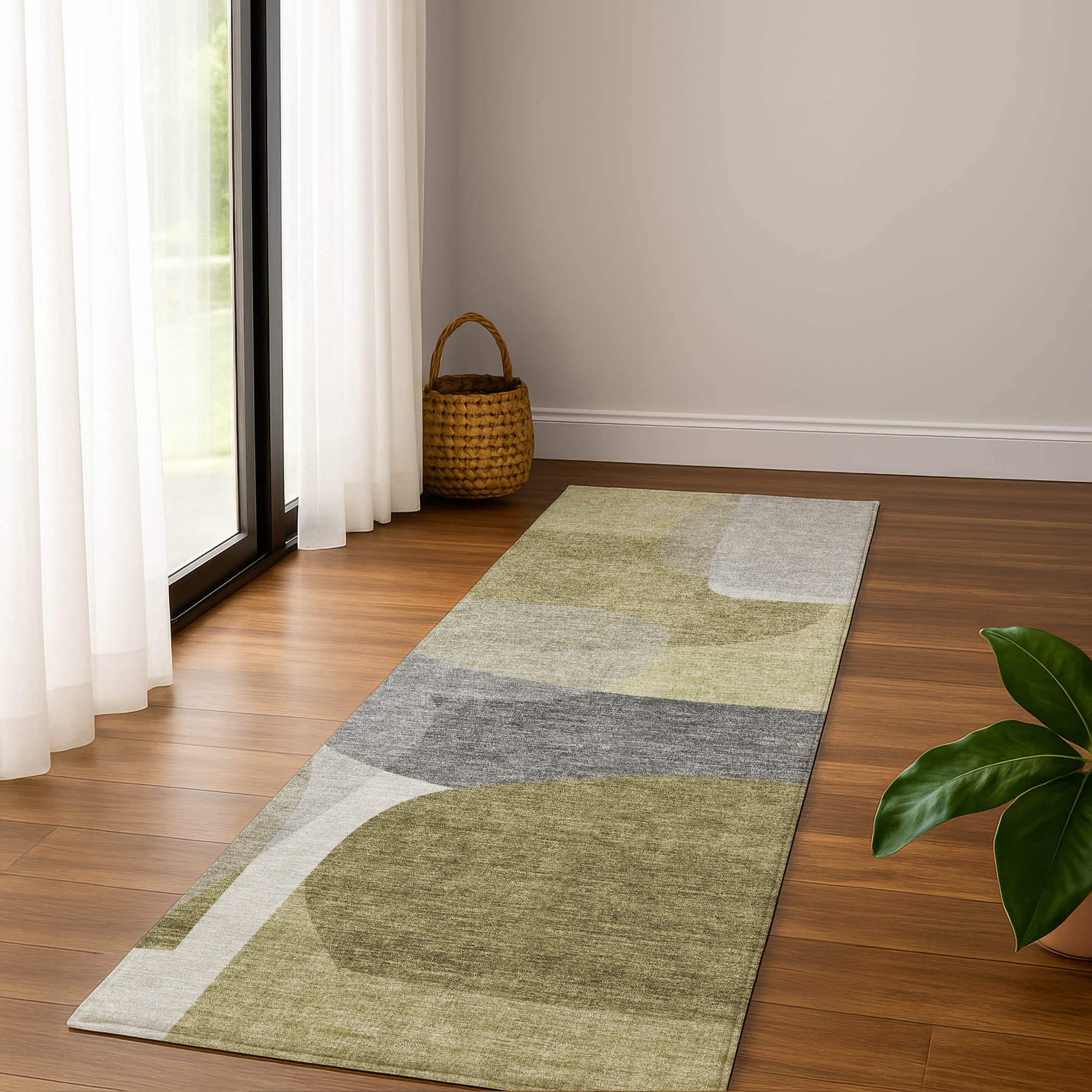 Lima Machine Washable Transitional Fern Green Rug 2'3" x 7'6" #shape_Runner