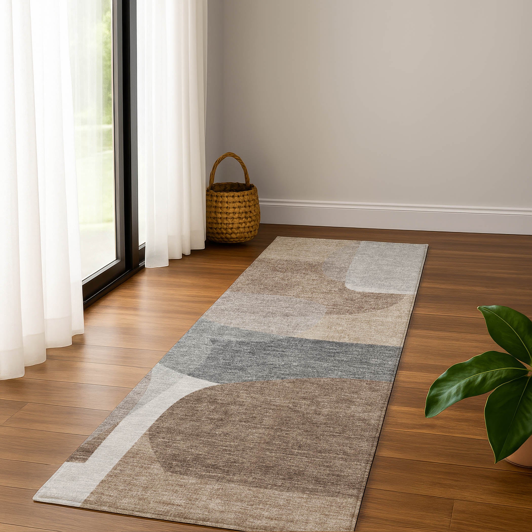 Lima Machine Washable Transitional Mocha Brown Rug 2'3" x 7'6" #shape_Runner