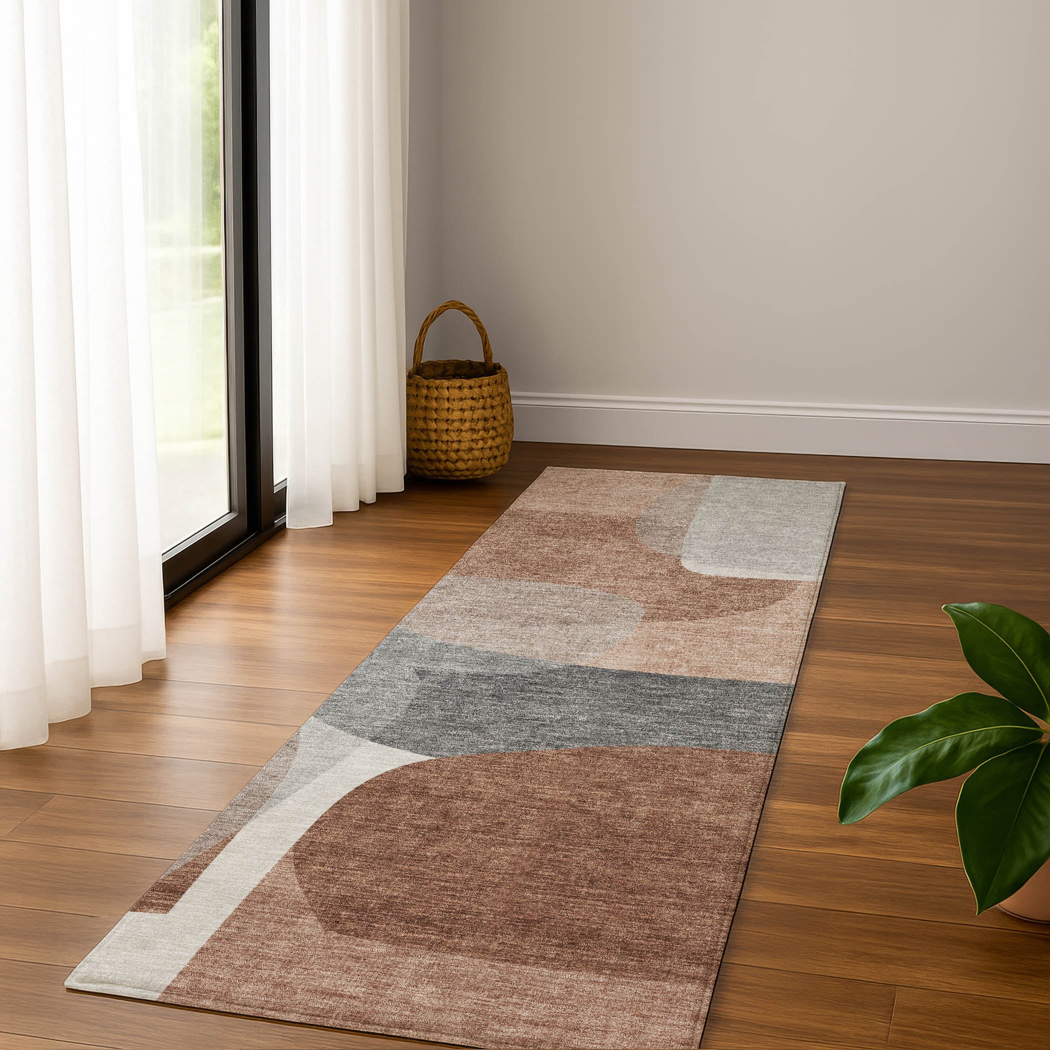 Lima Machine Washable Transitional Paprika Orange Rug 2'3" x 7'6" #shape_Runner