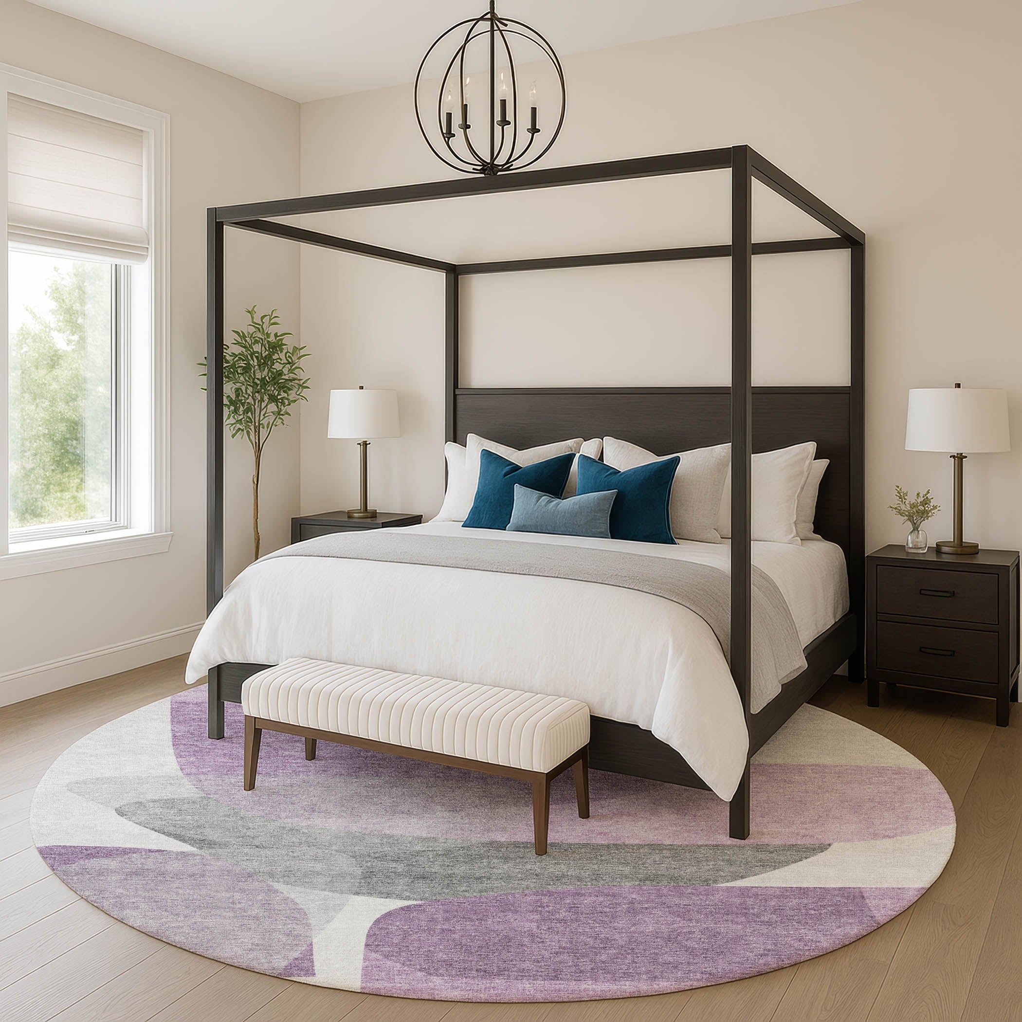 Lima Machine Washable Transitional Purple Rug 8' x 8' #shape_Round