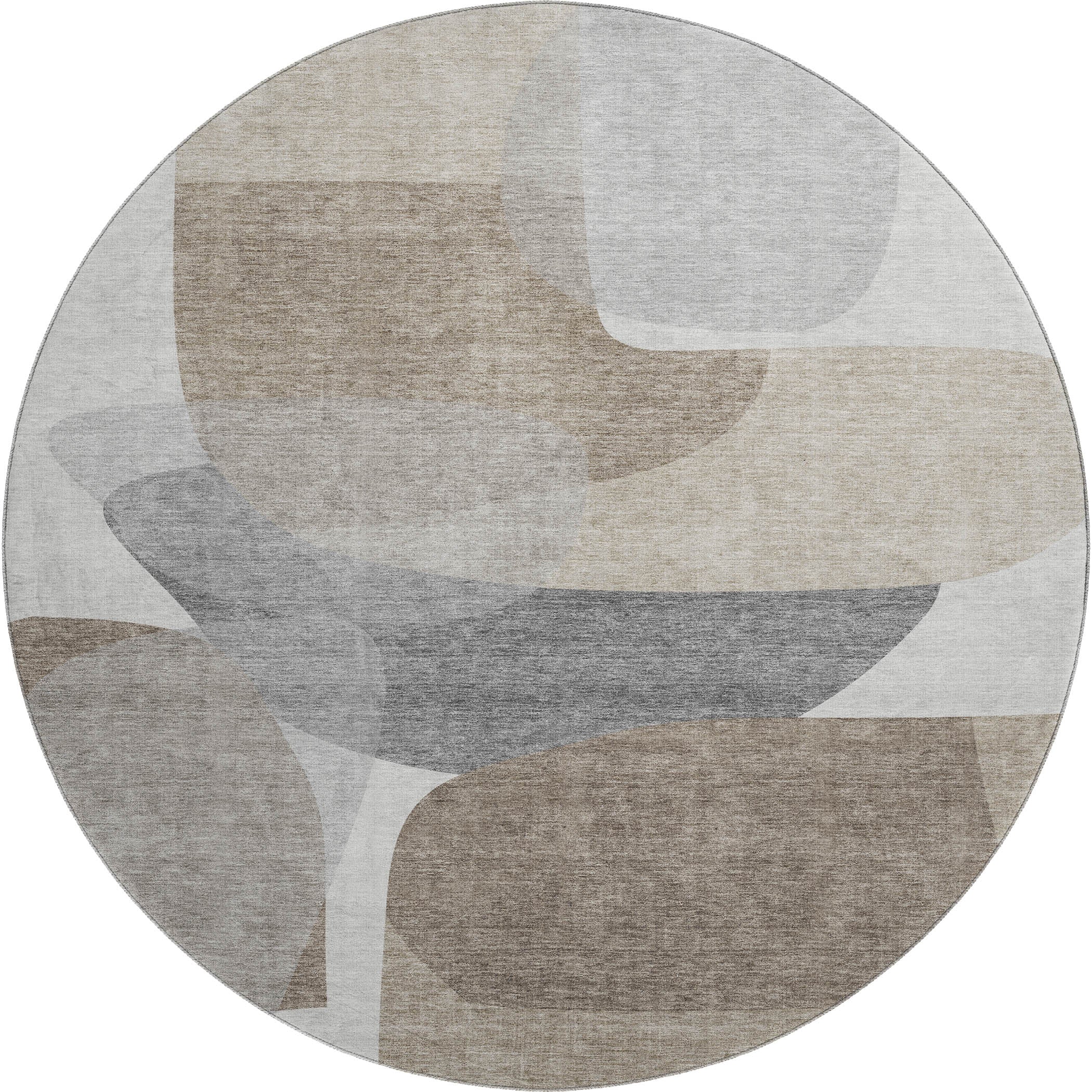 Lima Machine Washable Transitional Taupe Brown Rug 8' x 8' #shape_Round