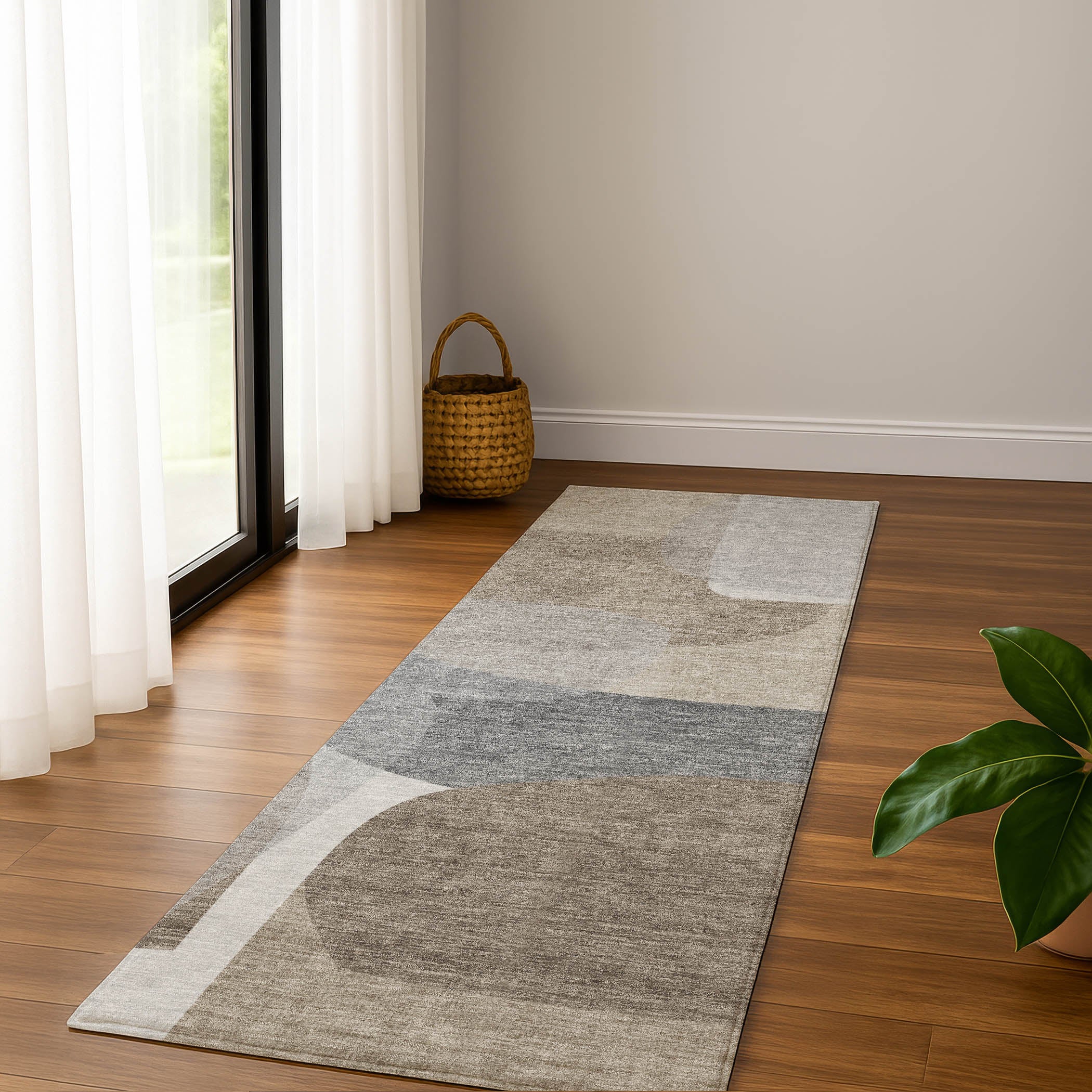 Lima Machine Washable Transitional Taupe Brown Rug 2'3" x 7'6" #shape_Runner