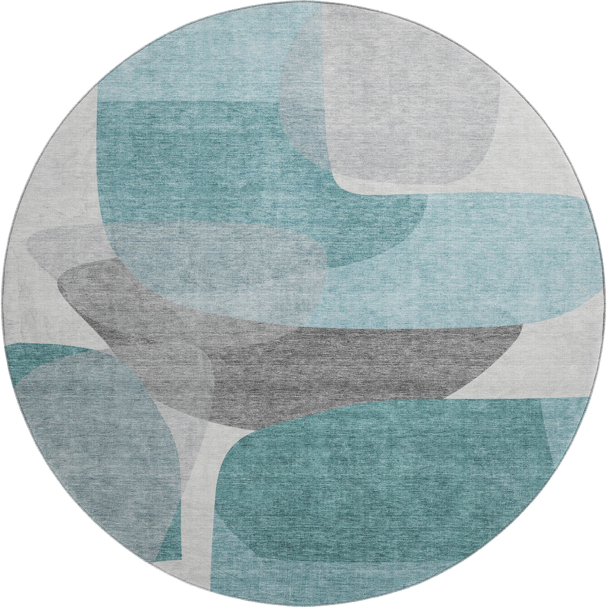 Lima Machine Washable Transitional Teal Rug 8' x 8' #shape_Round
