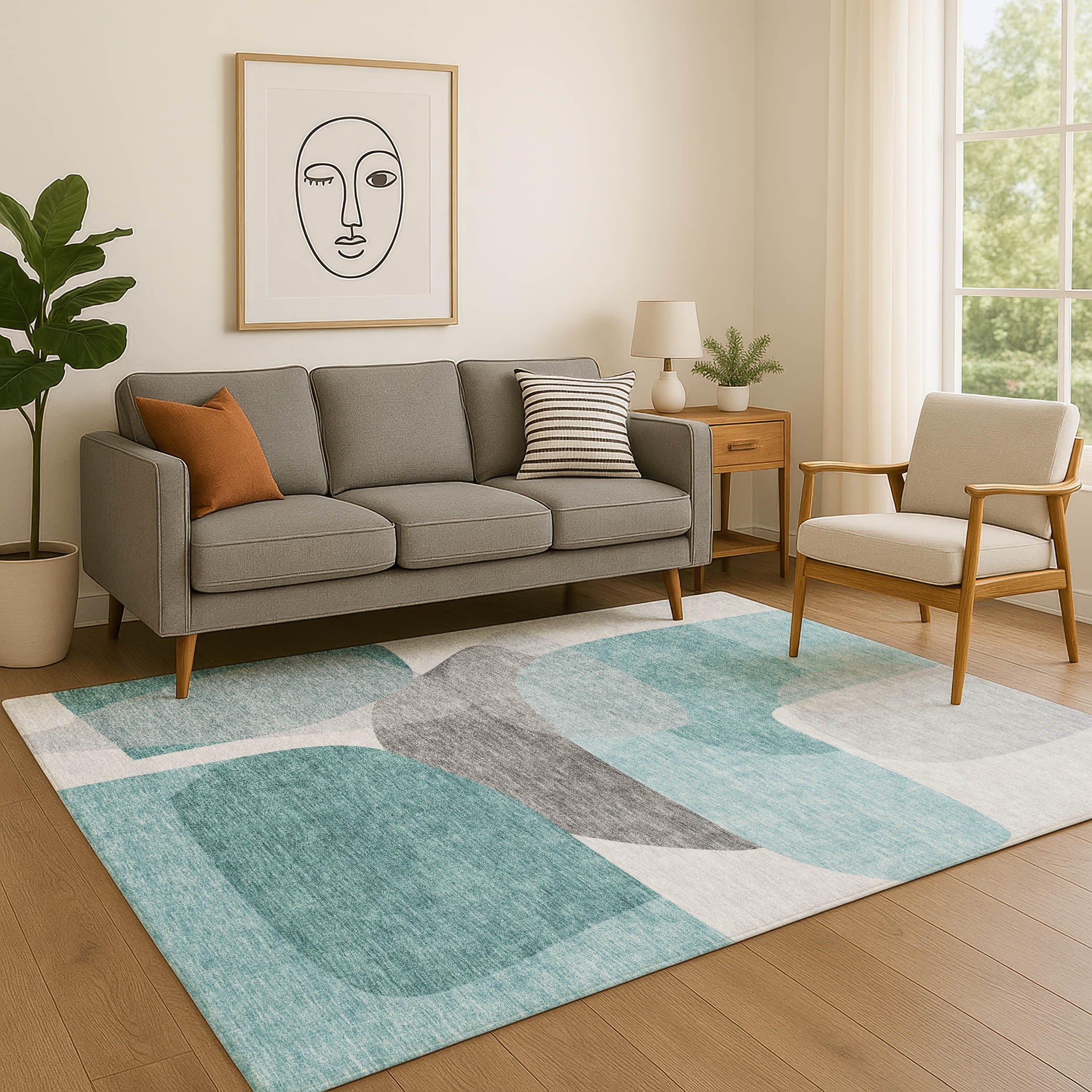 Lima Machine Washable Transitional Teal Rug 2'6" x 3'10" #shape_Rectangle