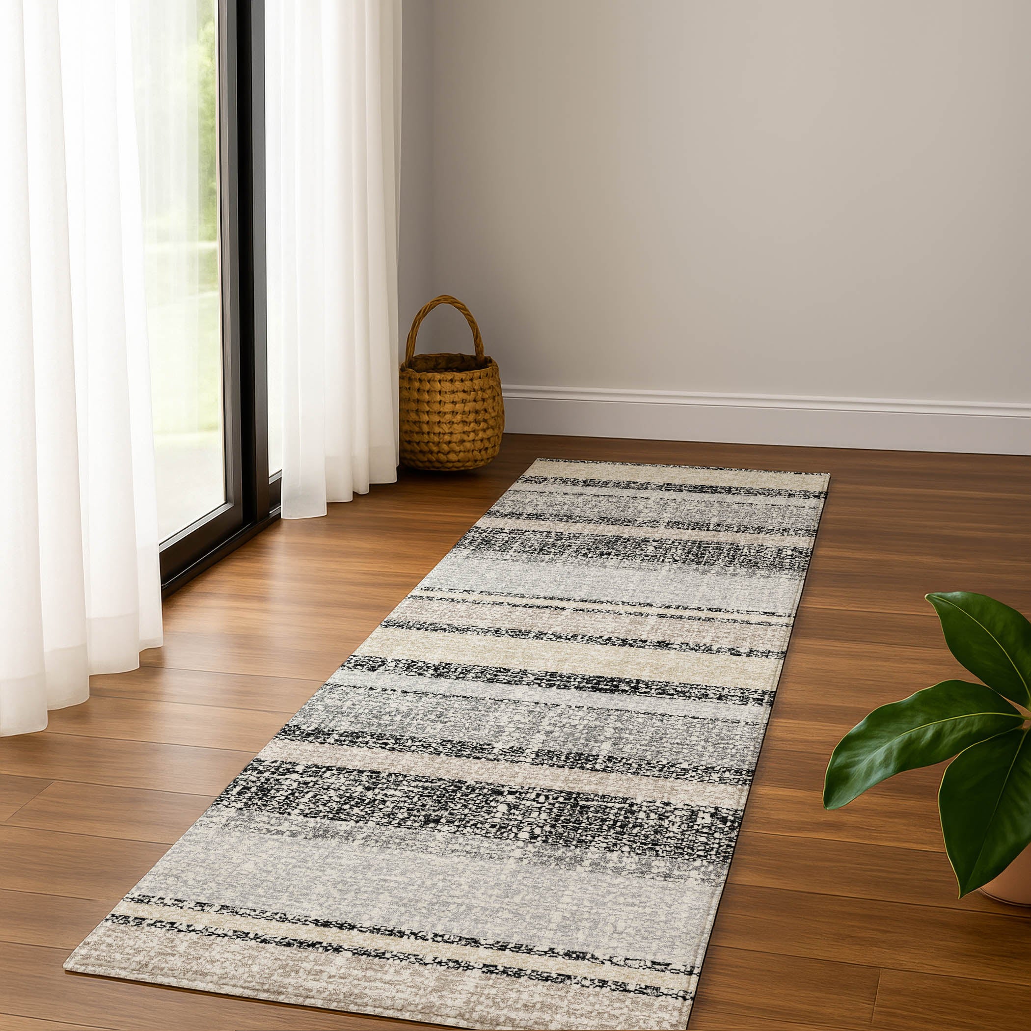 Valletta Machine Washable Transitional Black Rug 2'3" x 7'6" #shape_Runner