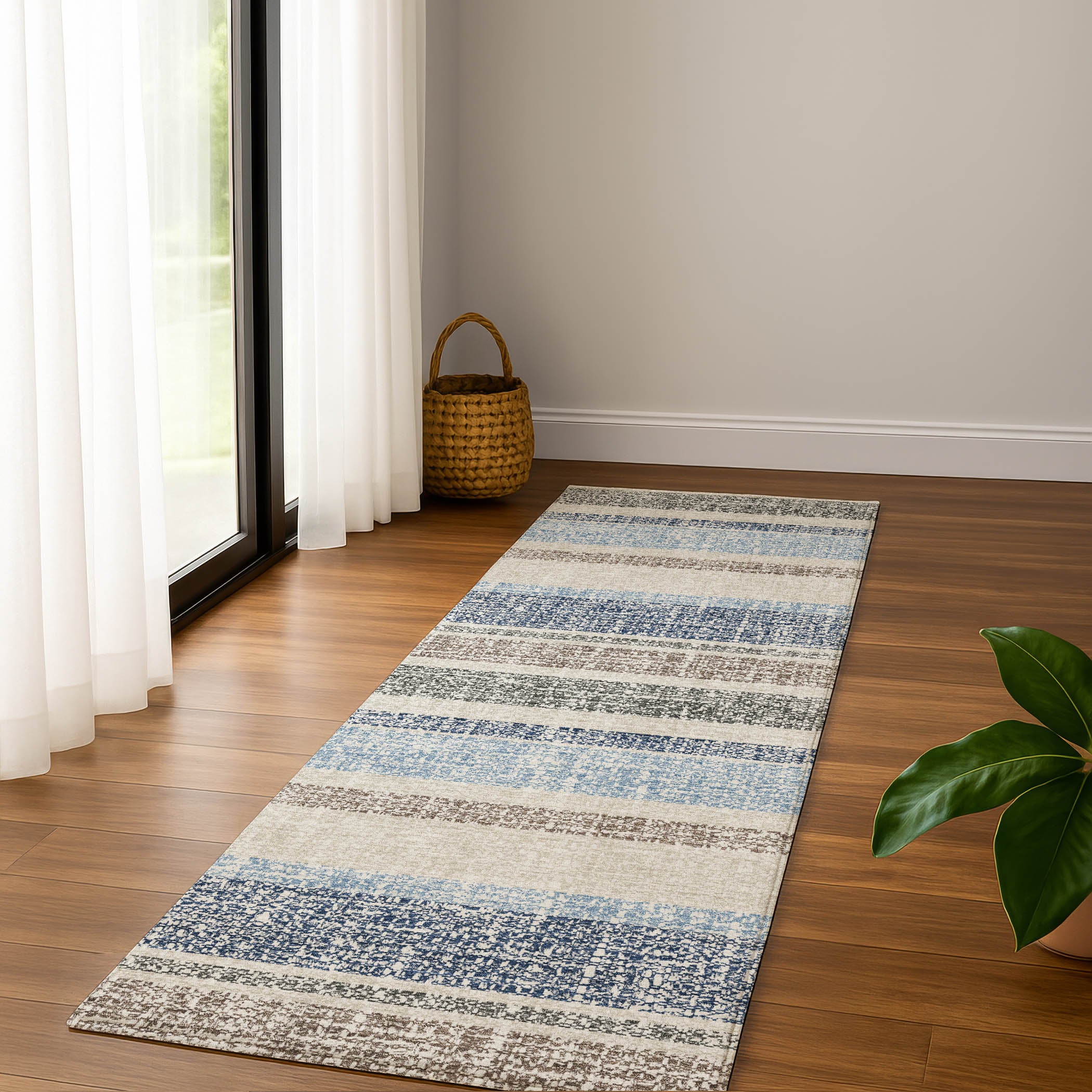 Valletta Machine Washable Transitional Navy Blue Rug 2'3" x 7'6" #shape_Runner
