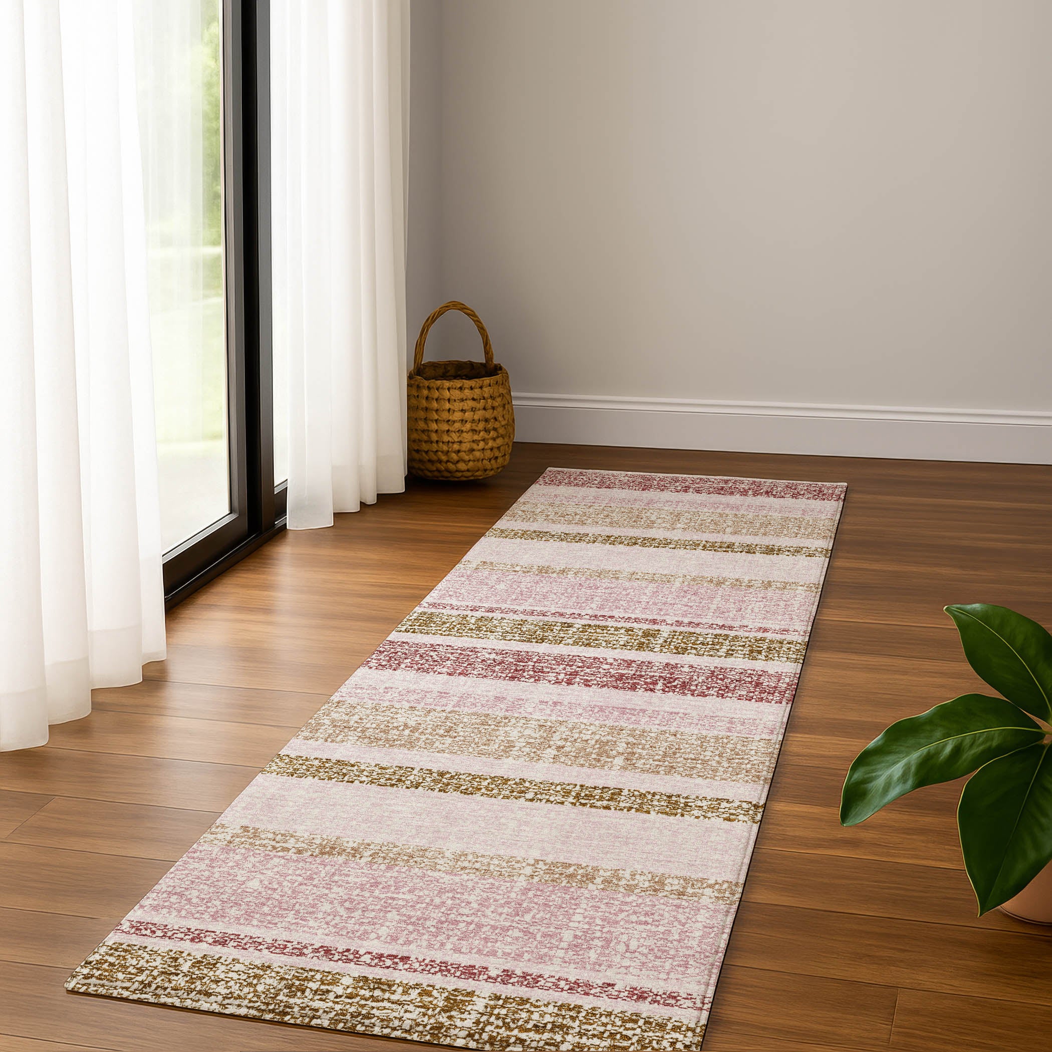 Valletta Machine Washable Transitional Pink Rug 2'3" x 7'6" #shape_Runner