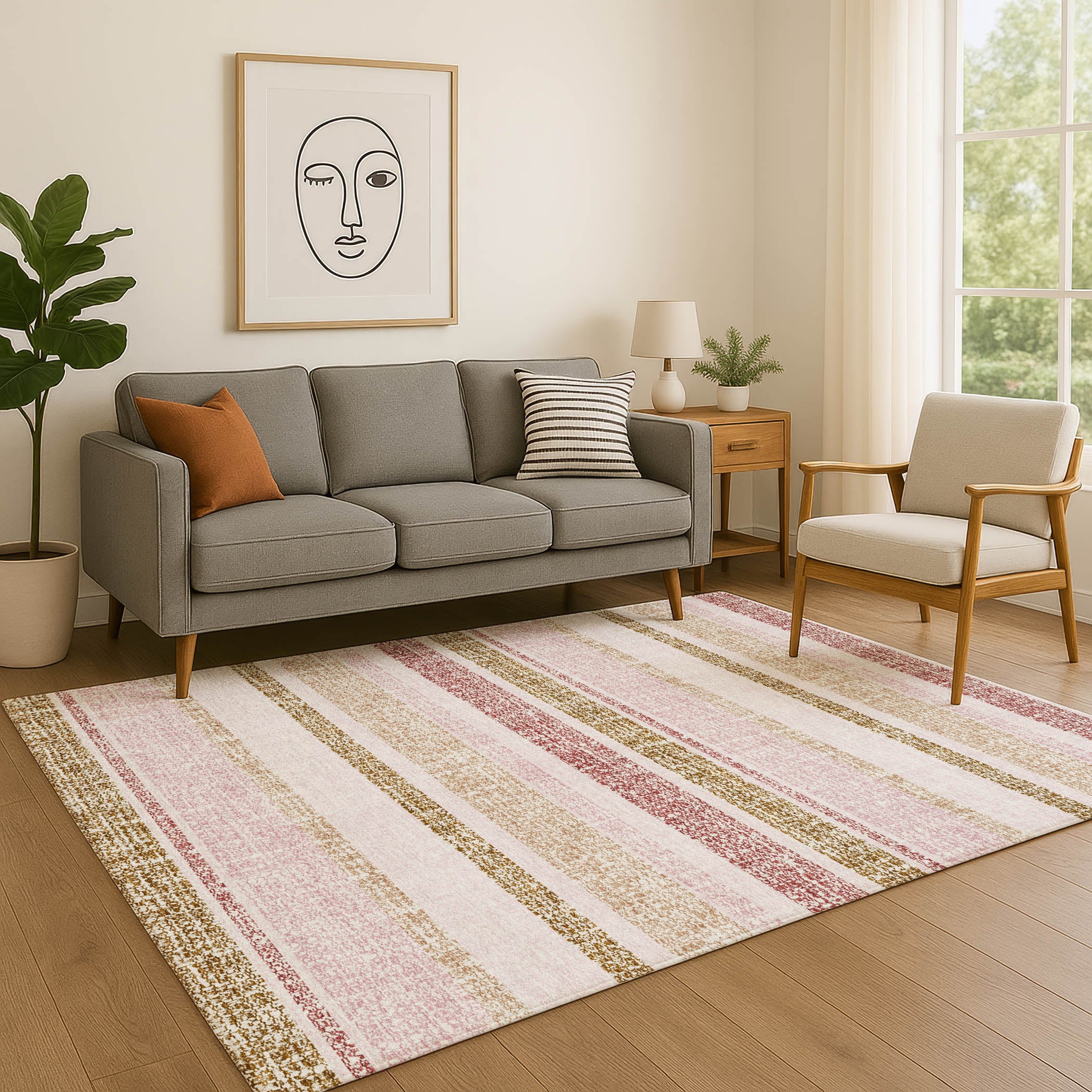 Valletta Machine Washable Transitional Pink Rug 2'6" x 3'10" #shape_Rectangle
