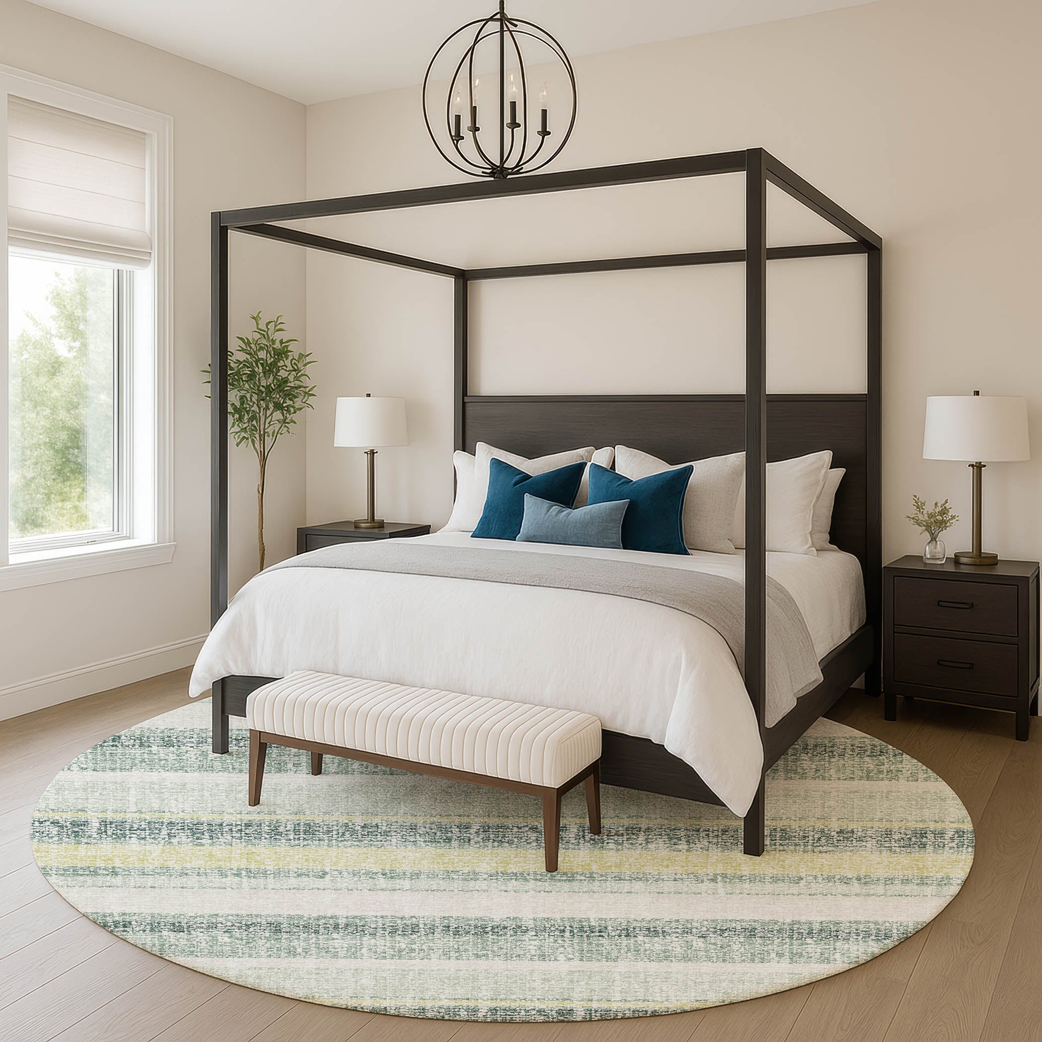 Valletta Machine Washable Transitional Seafoam Blue Rug 8' x 8' #shape_Round