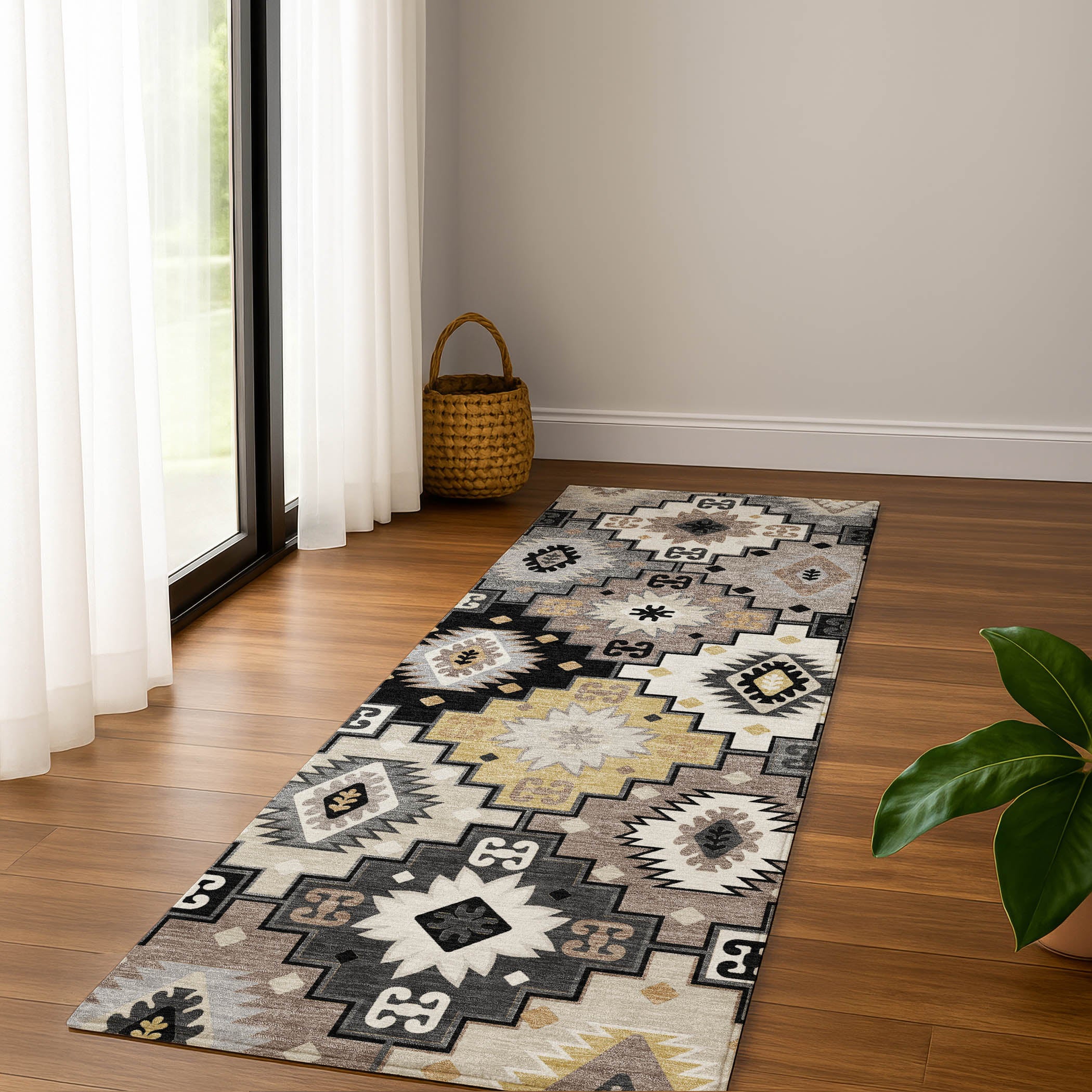 Athens Machine Washable Transitional Black Rug 2'3" x 7'6" #shape_Runner