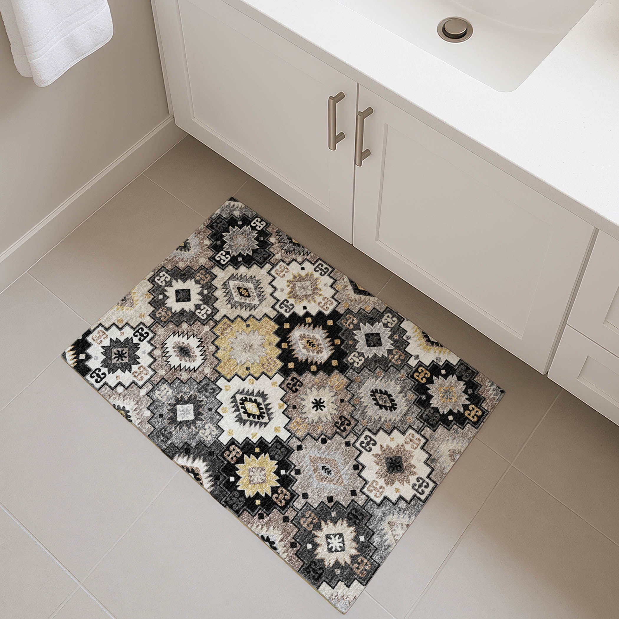 Athens Machine Washable Transitional Black Rug 1'8" x 2'6" #shape_Rectangle