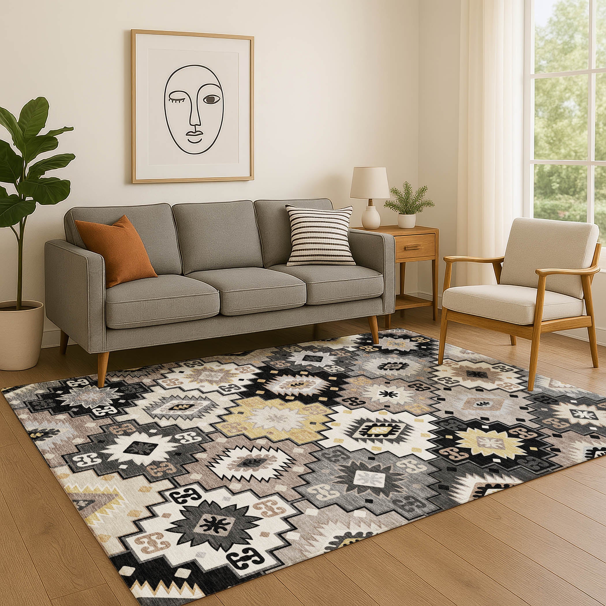 Athens Machine Washable Transitional Black Rug 2'6" x 3'10" #shape_Rectangle