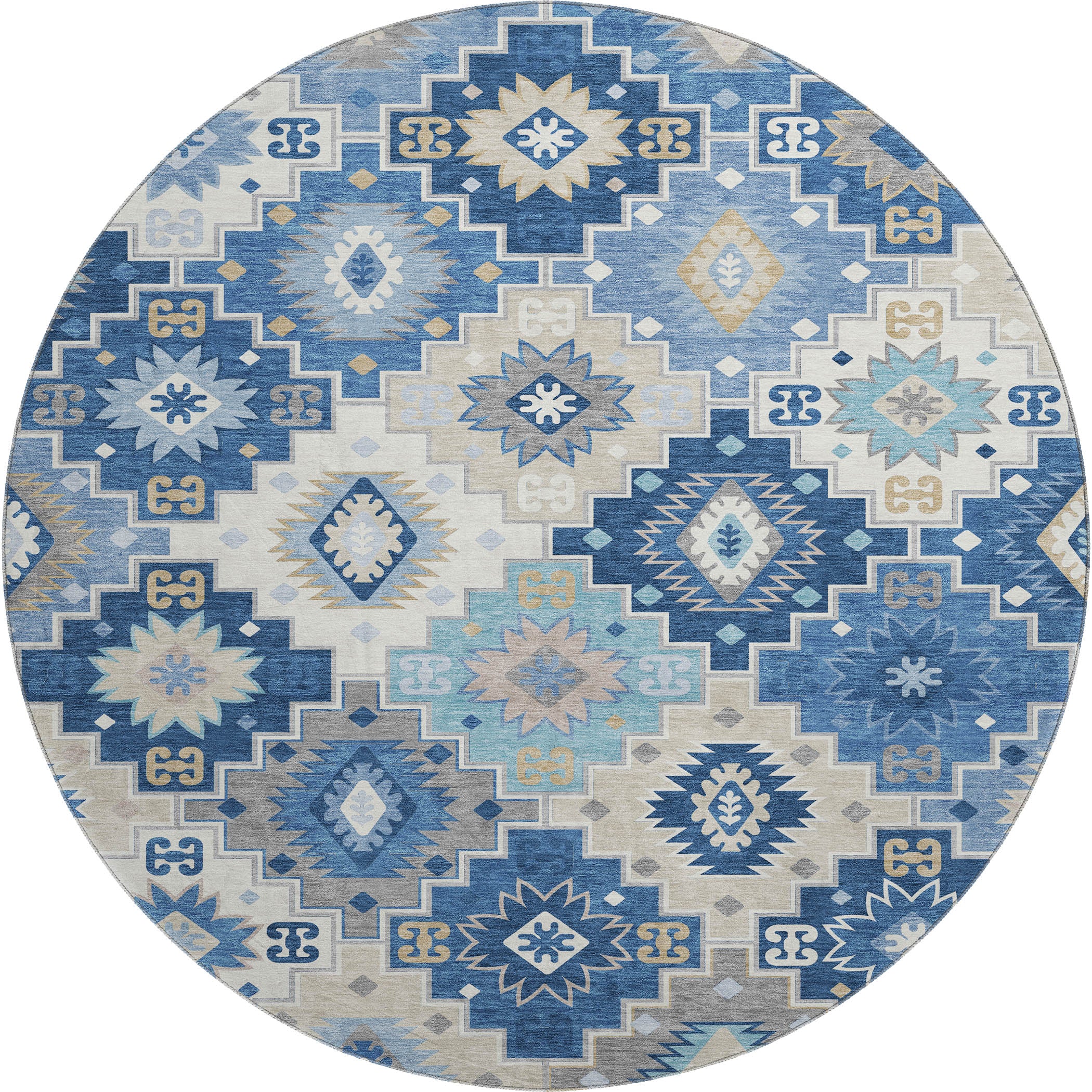 Athens Machine Washable Transitional Blue Rug 8' x 8' #shape_Round