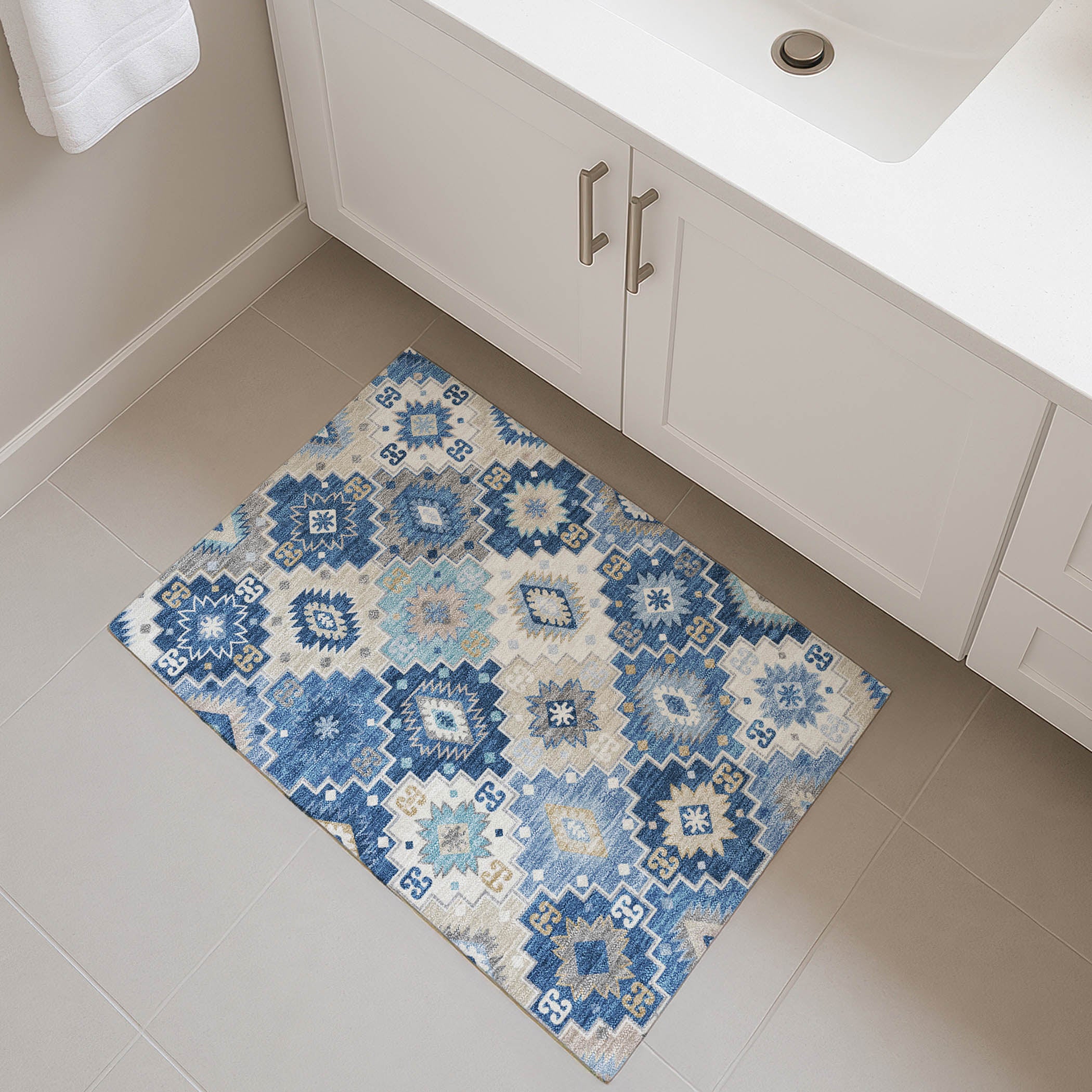 Athens Machine Washable Transitional Blue Rug 1'8" x 2'6" #shape_Rectangle