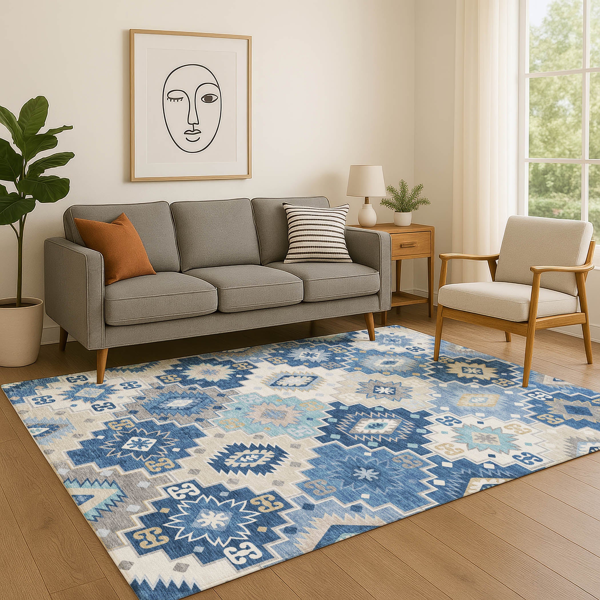 Athens Machine Washable Transitional Blue Rug 2'6" x 3'10" #shape_Rectangle