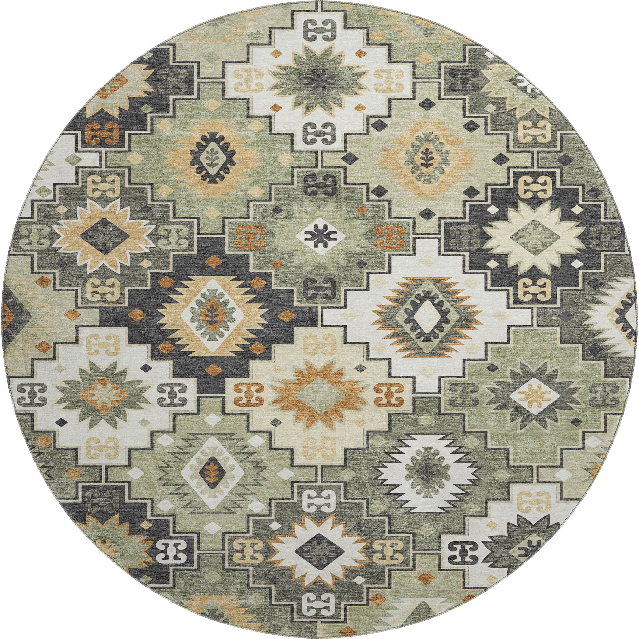 Athens Machine Washable Transitional Fern Green Rug 8' x 8' #shape_Round