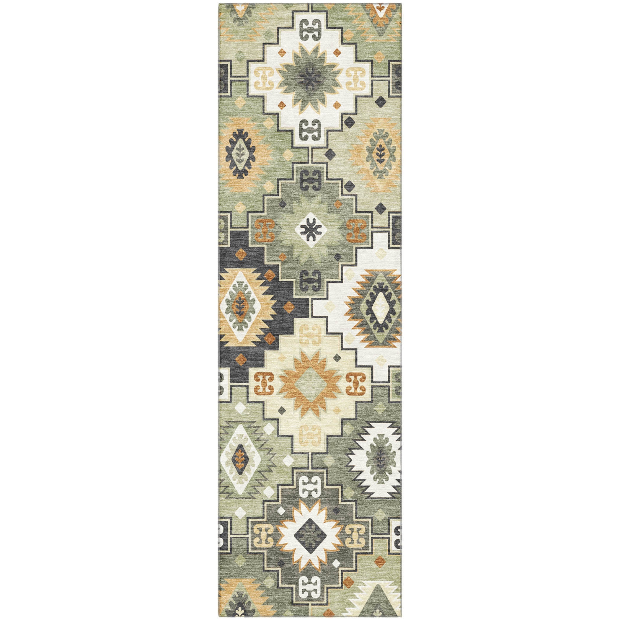 Athens Machine Washable Transitional Fern Green Rug 2'3" x 7'6" #shape_Runner