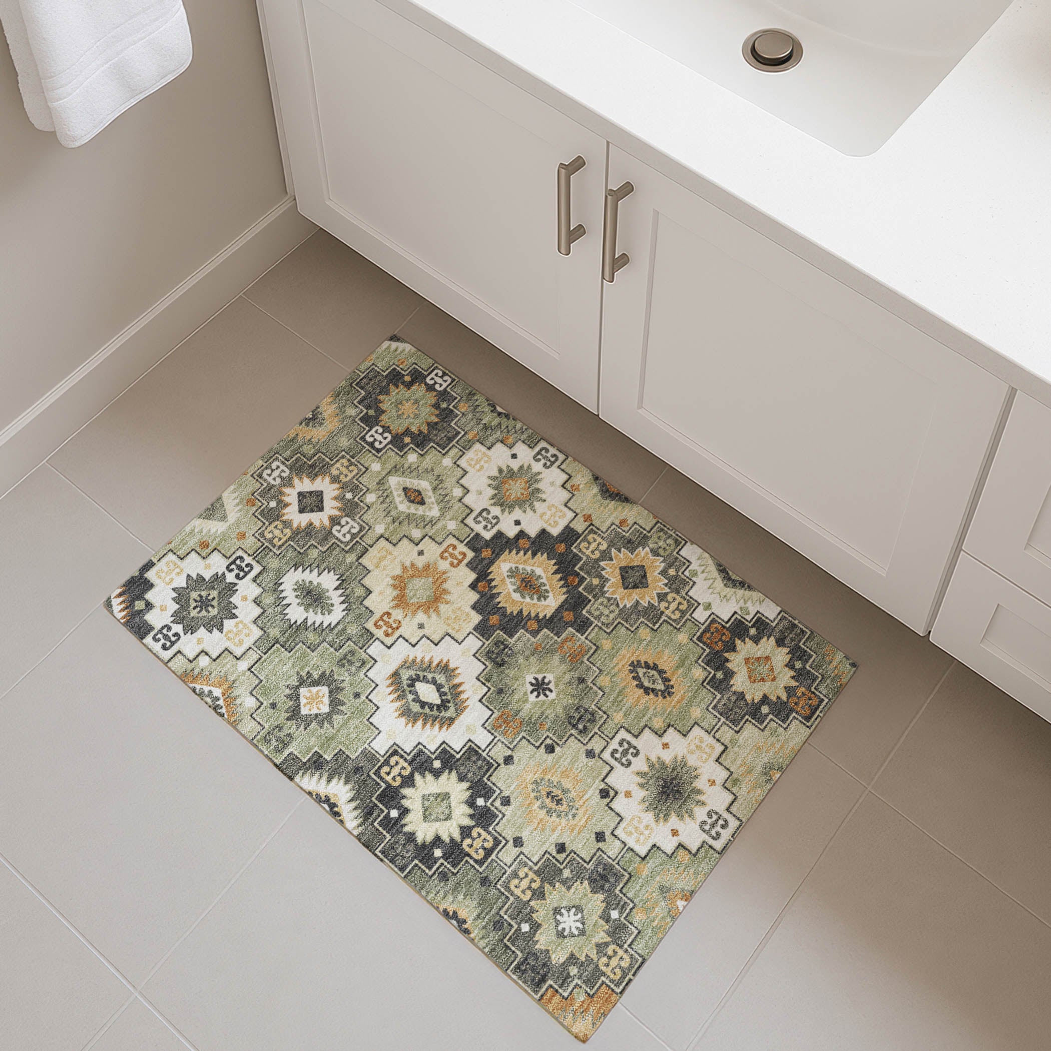 Athens Machine Washable Transitional Fern Green Rug 1'8" x 2'6" #shape_Rectangle