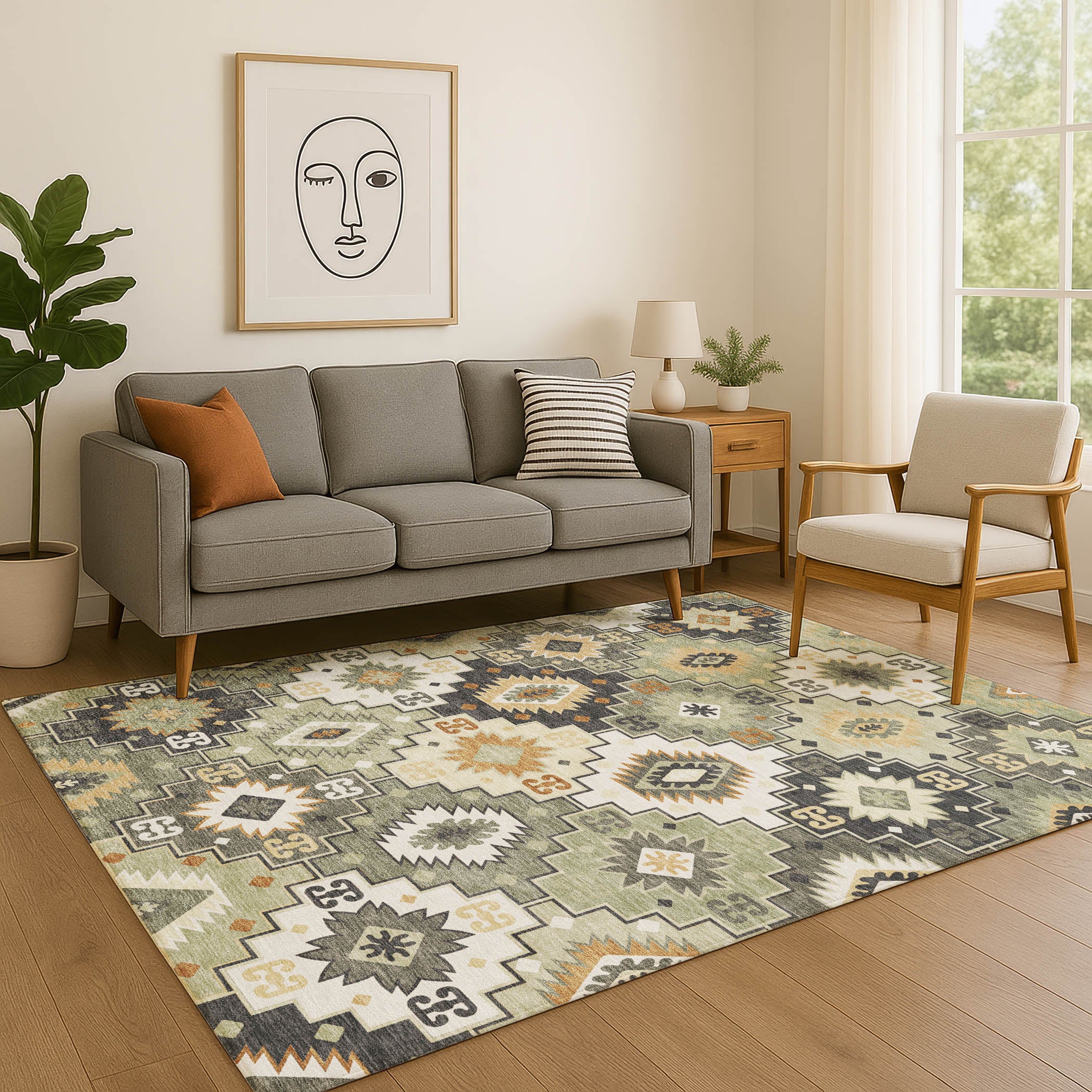 Athens Machine Washable Transitional Fern Green Rug 2'6" x 3'10" #shape_Rectangle
