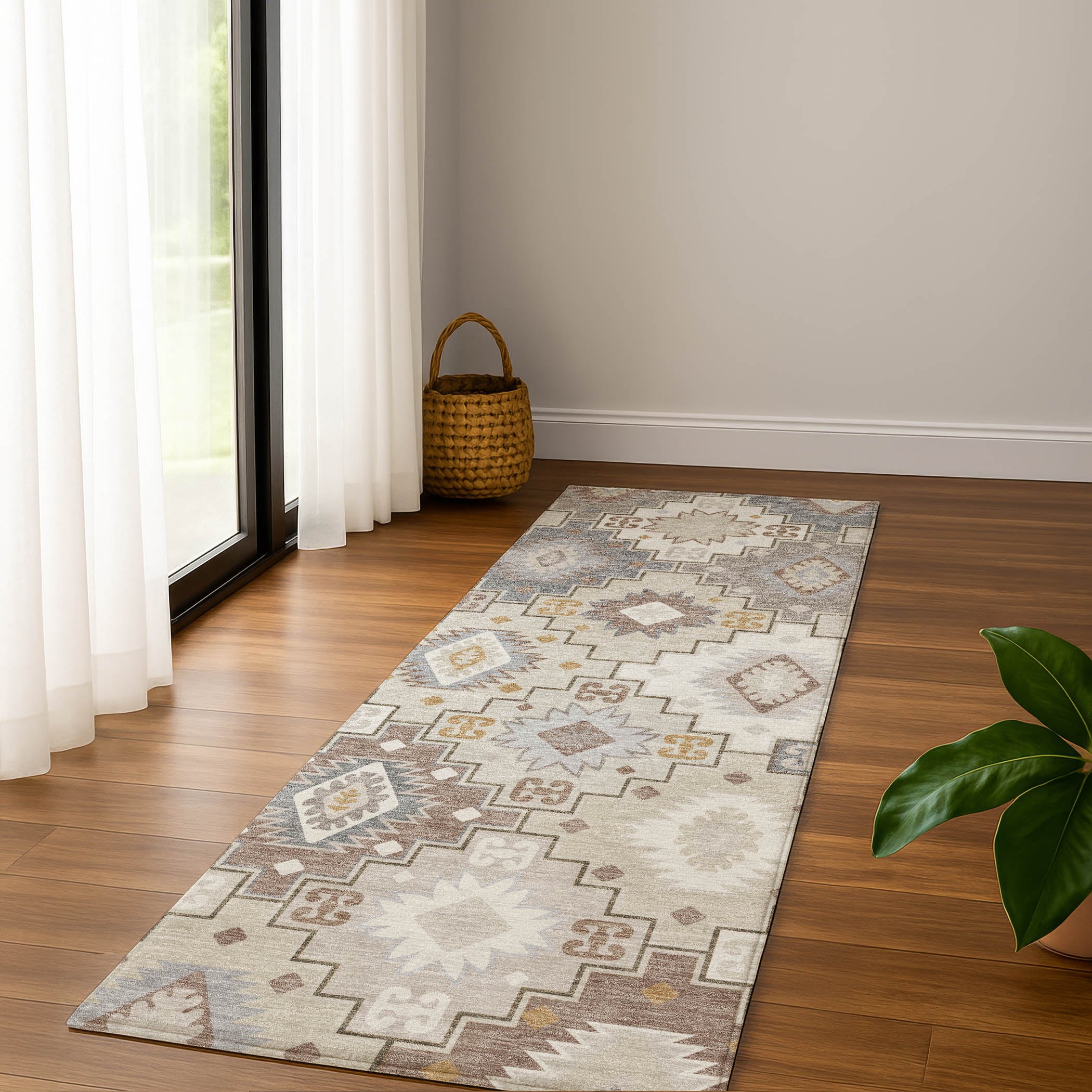 Athens Machine Washable Transitional Ivory Rug 2'3" x 7'6" #shape_Runner
