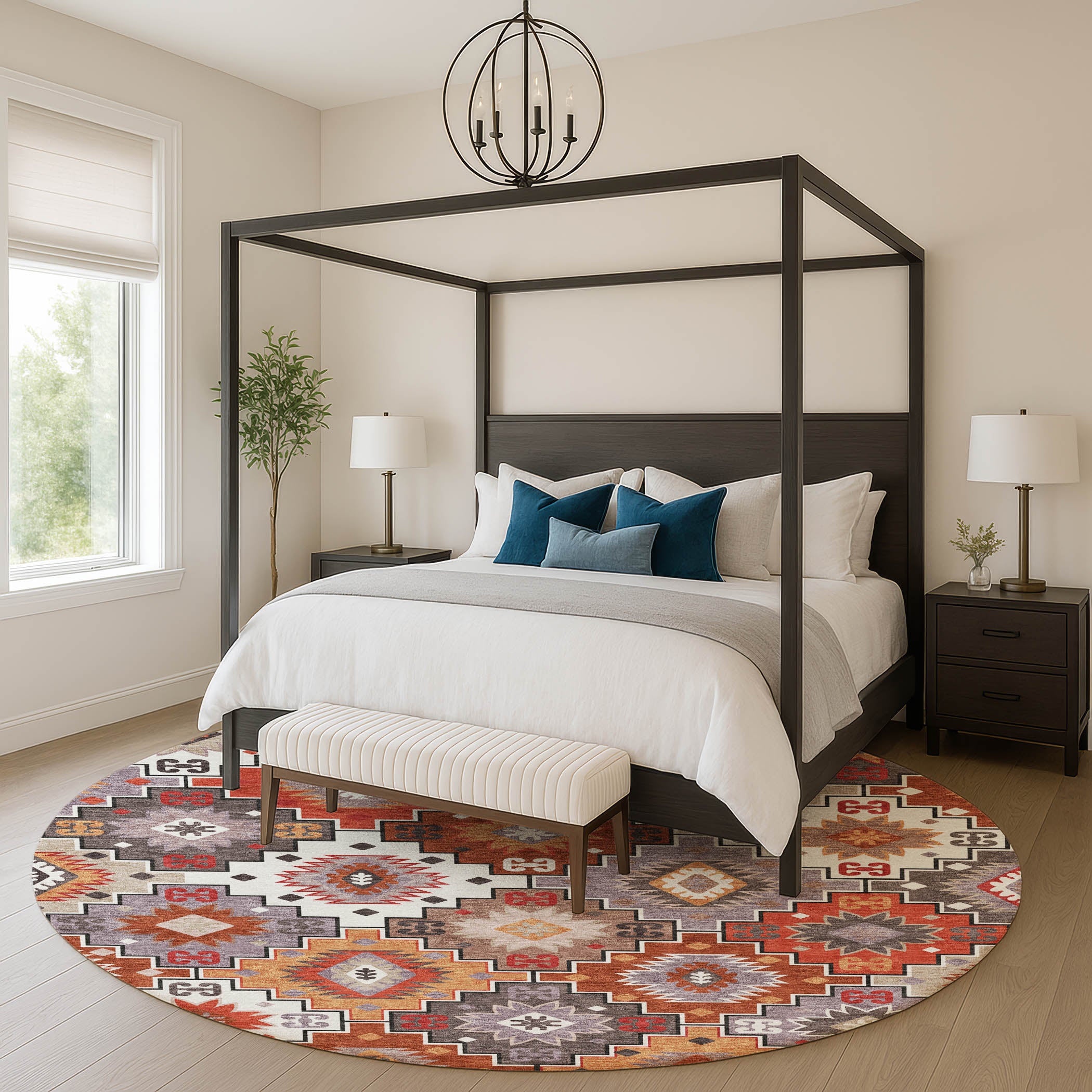 Athens Machine Washable Transitional Paprika Orange Rug 8' x 8' #shape_Round