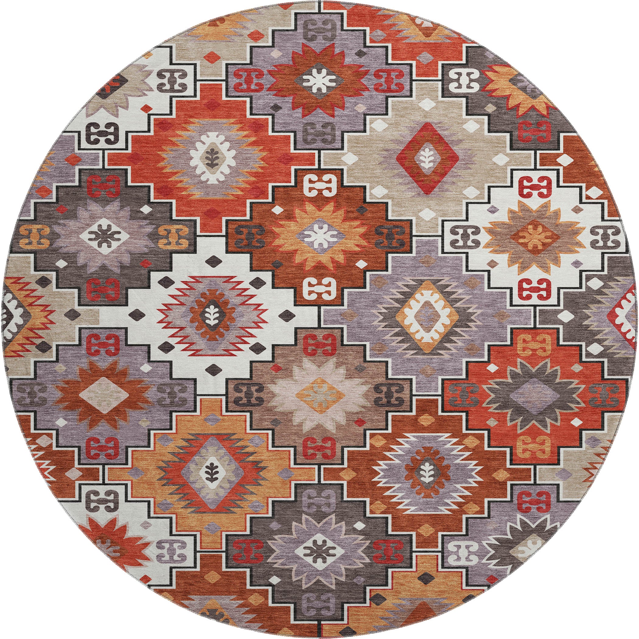 Athens Machine Washable Transitional Paprika Orange Rug 8' x 8' #shape_Round