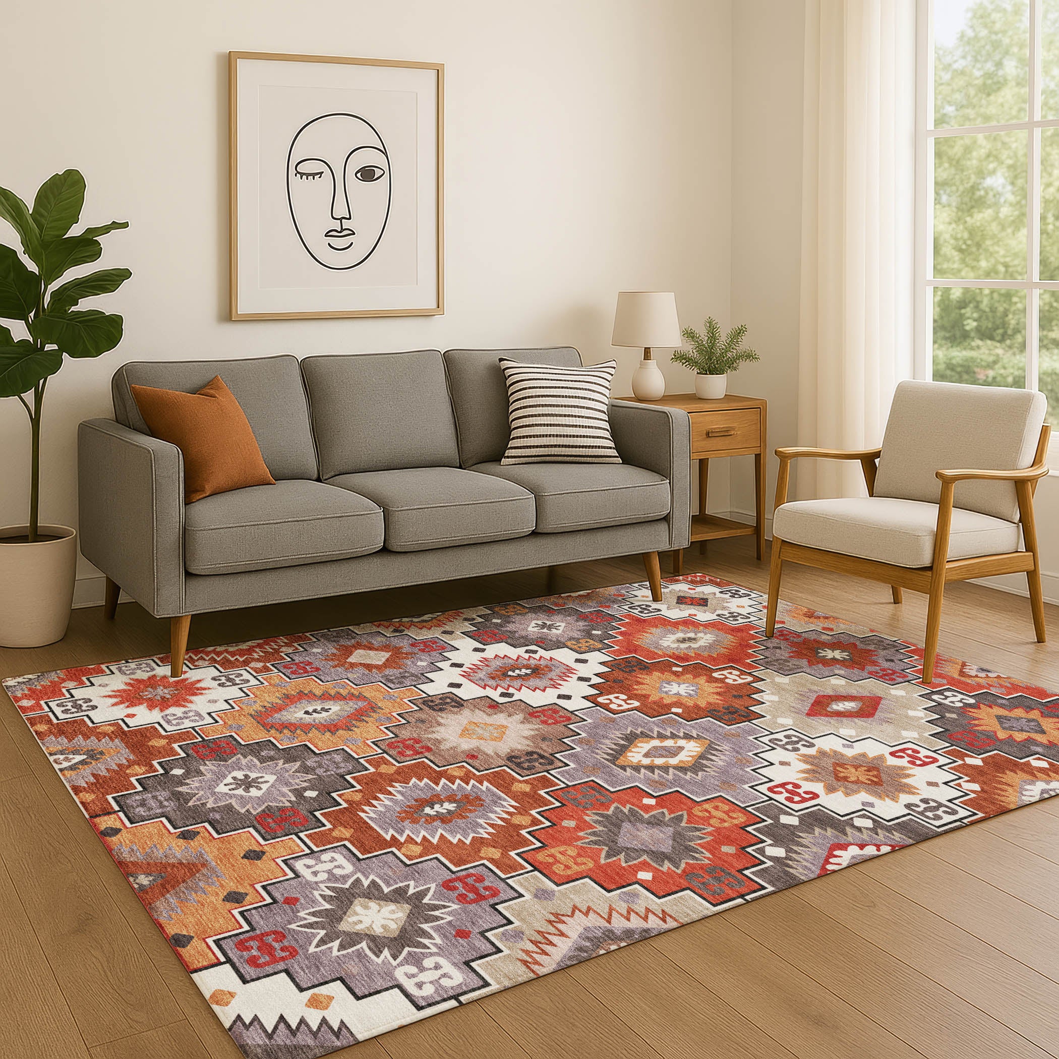 Athens Machine Washable Transitional Paprika Orange Rug 2'6" x 3'10" #shape_Rectangle