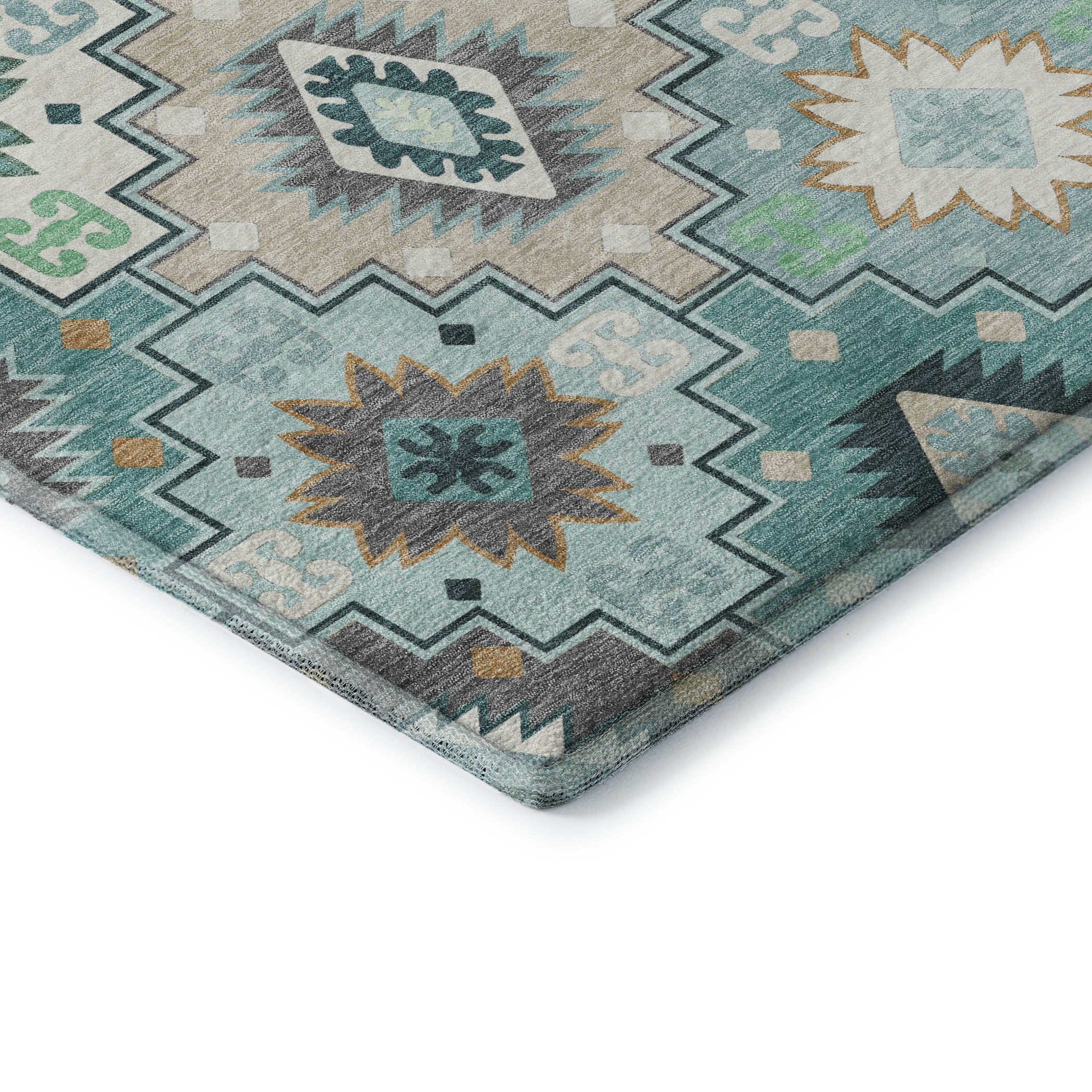 Athens Machine Washable Transitional Teal Rug 1'8" x 2'6" #shape_Rectangle
