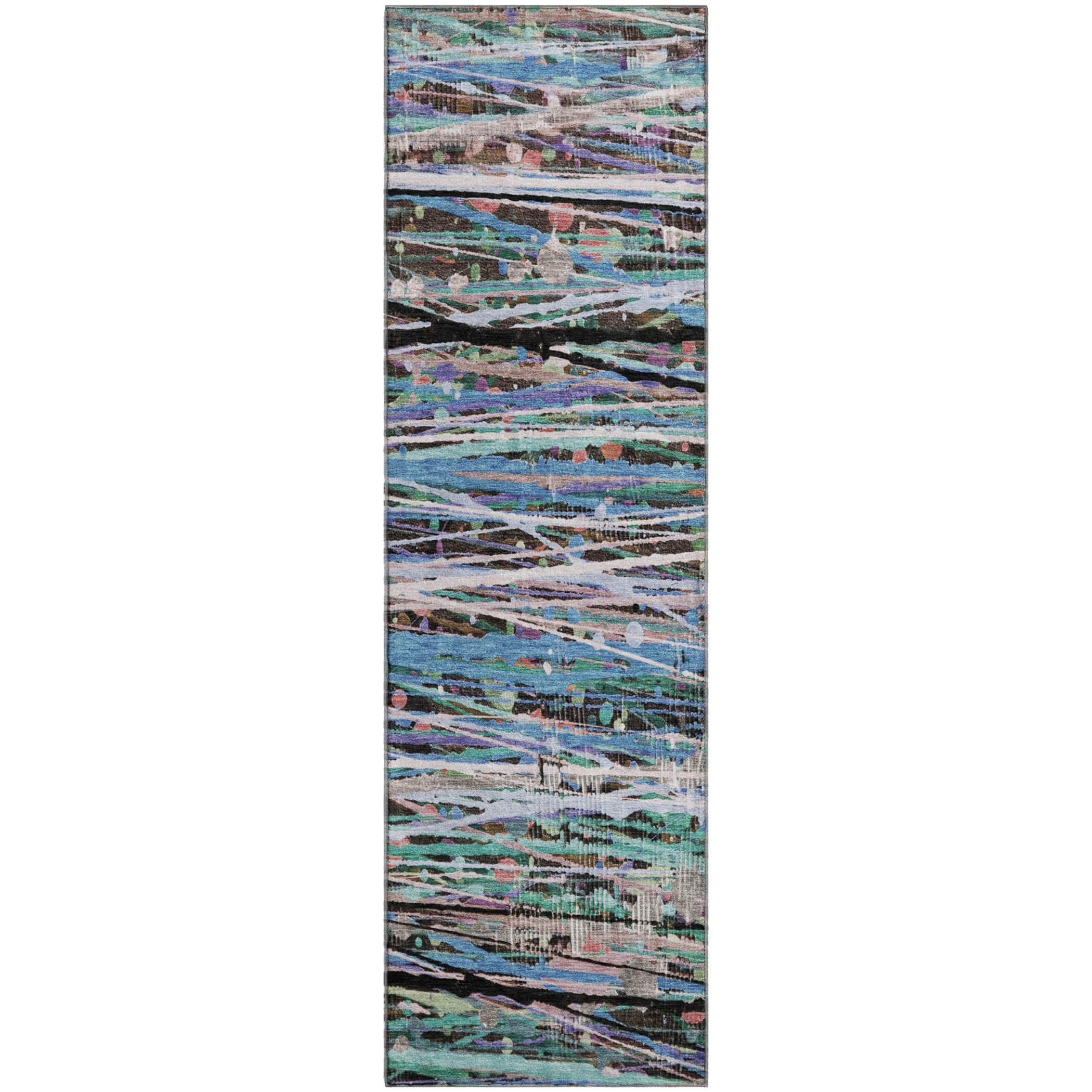 Luang Prabang Machine Washable Transitional Blue Rug 2'3" x 7'6" #shape_Runner