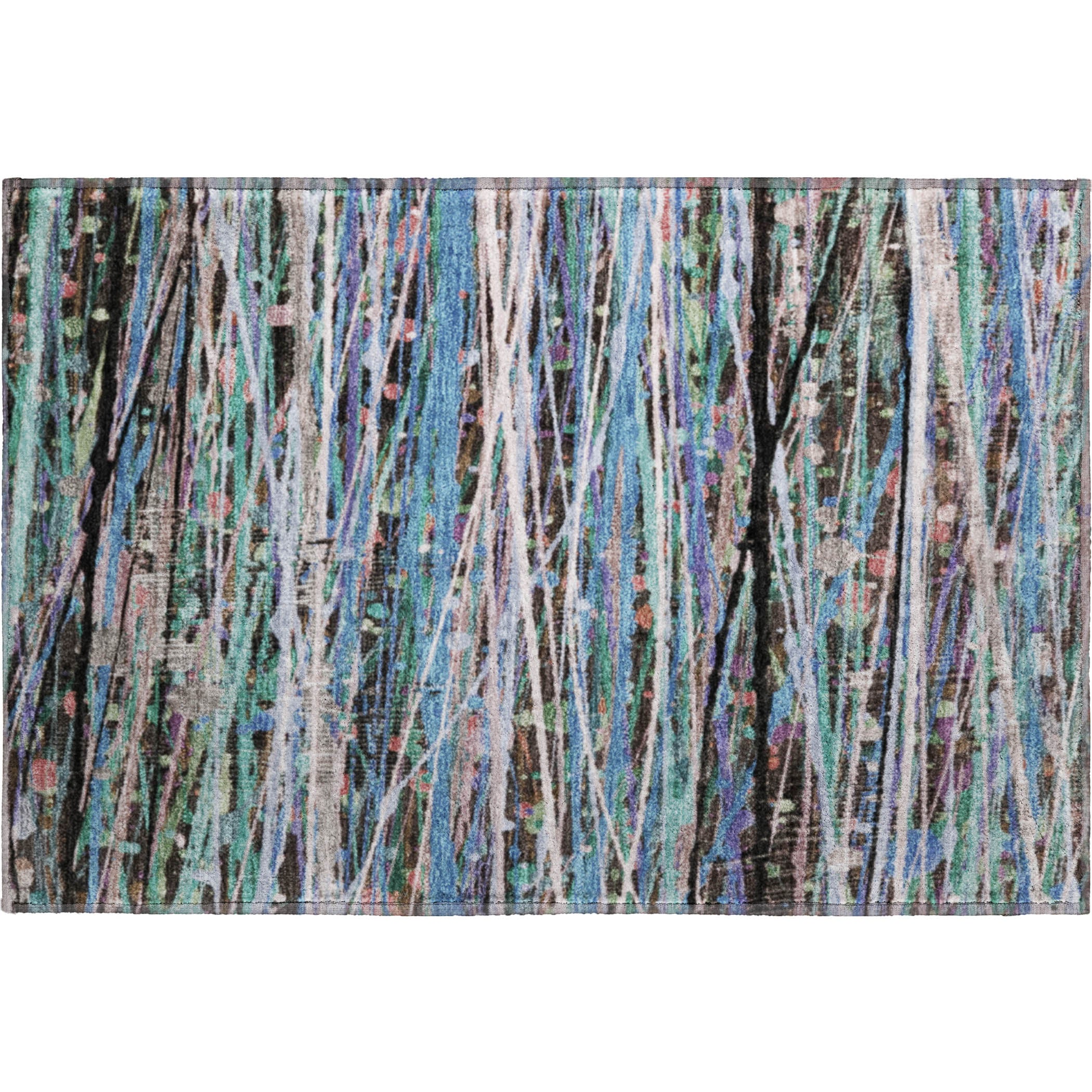 Luang Prabang Machine Washable Transitional Blue Rug 1'8" x 2'6" #shape_Rectangle