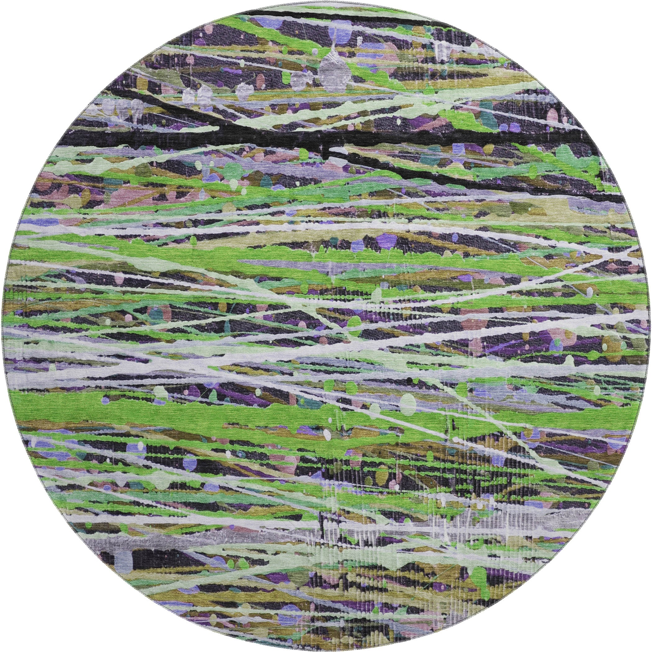 Luang Prabang Machine Washable Transitional Green Rug 8' x 8' #shape_Round