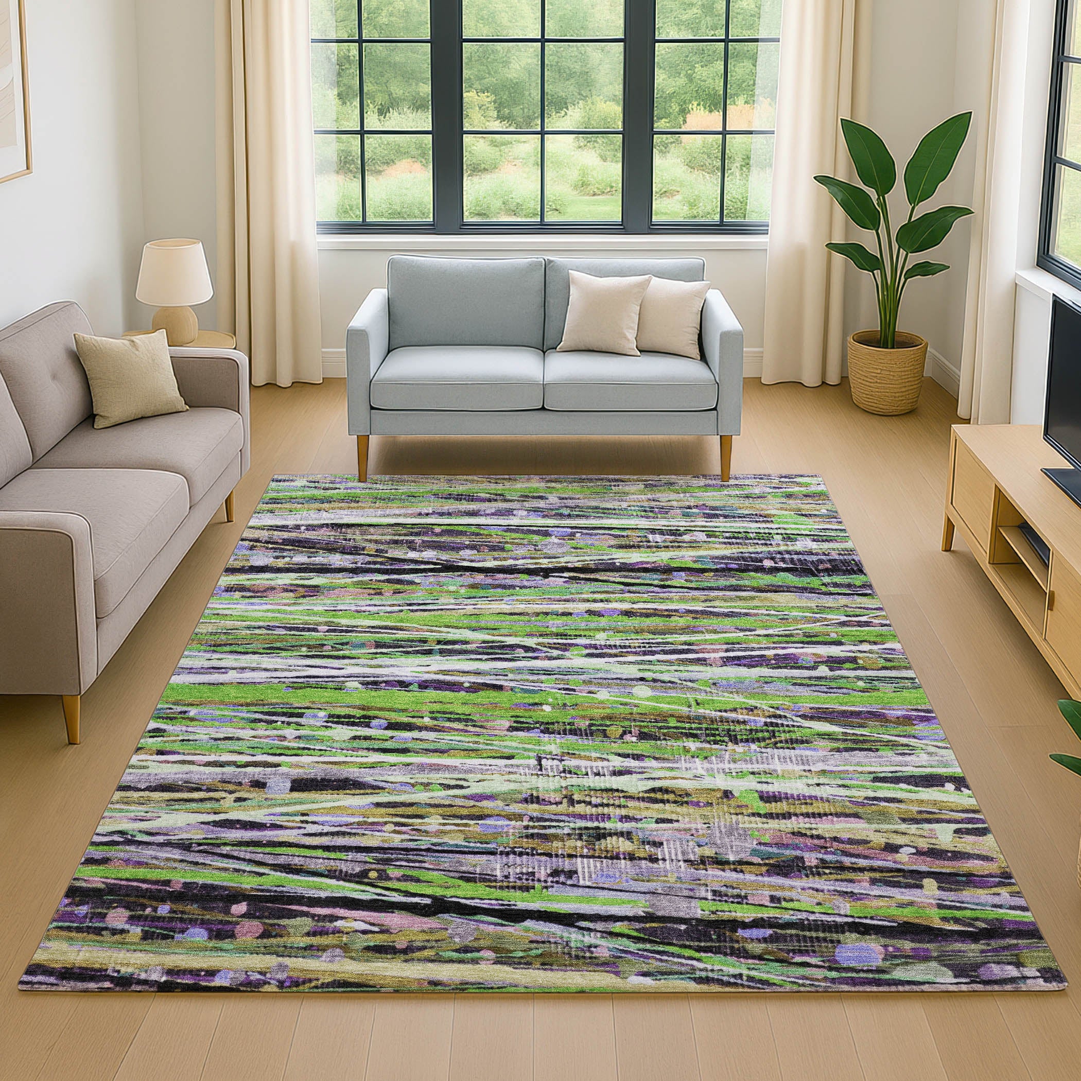 Luang Prabang Machine Washable Transitional Green Rug 2'6" x 3'10" #shape_Rectangle