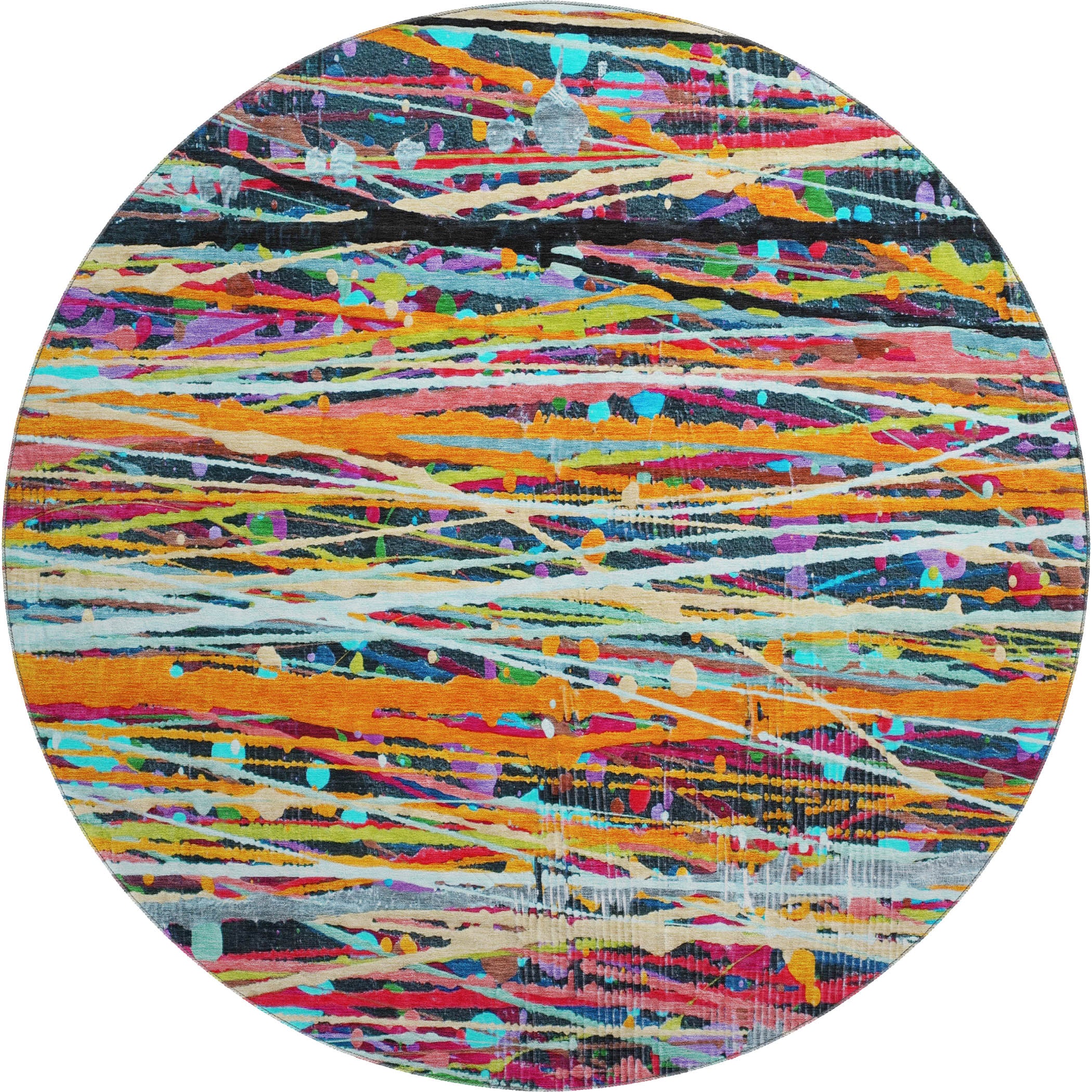 Luang Prabang Machine Washable Transitional Orange Rug 8' x 8' #shape_Round