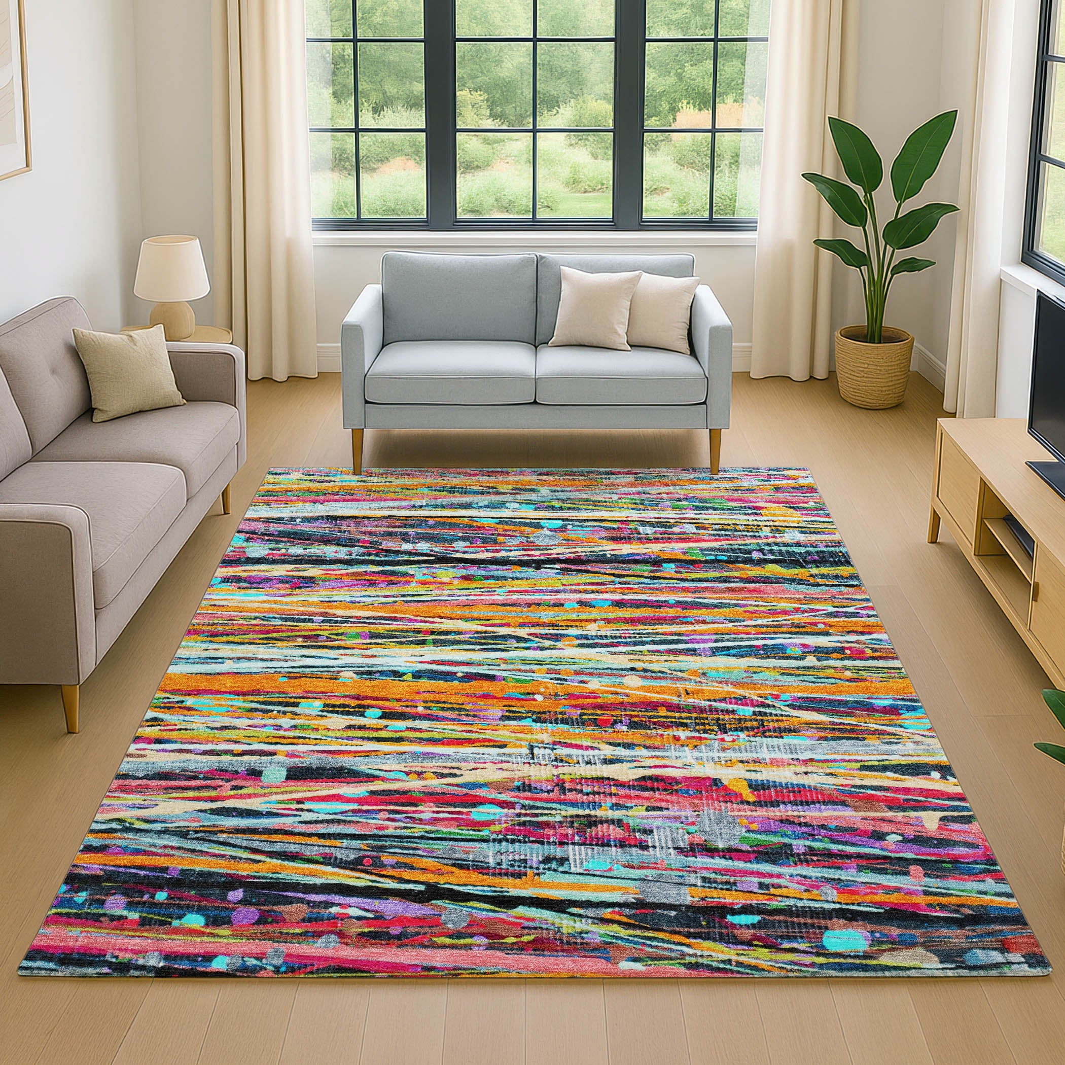 Luang Prabang Machine Washable Transitional Orange Rug 2'6" x 3'10" #shape_Rectangle