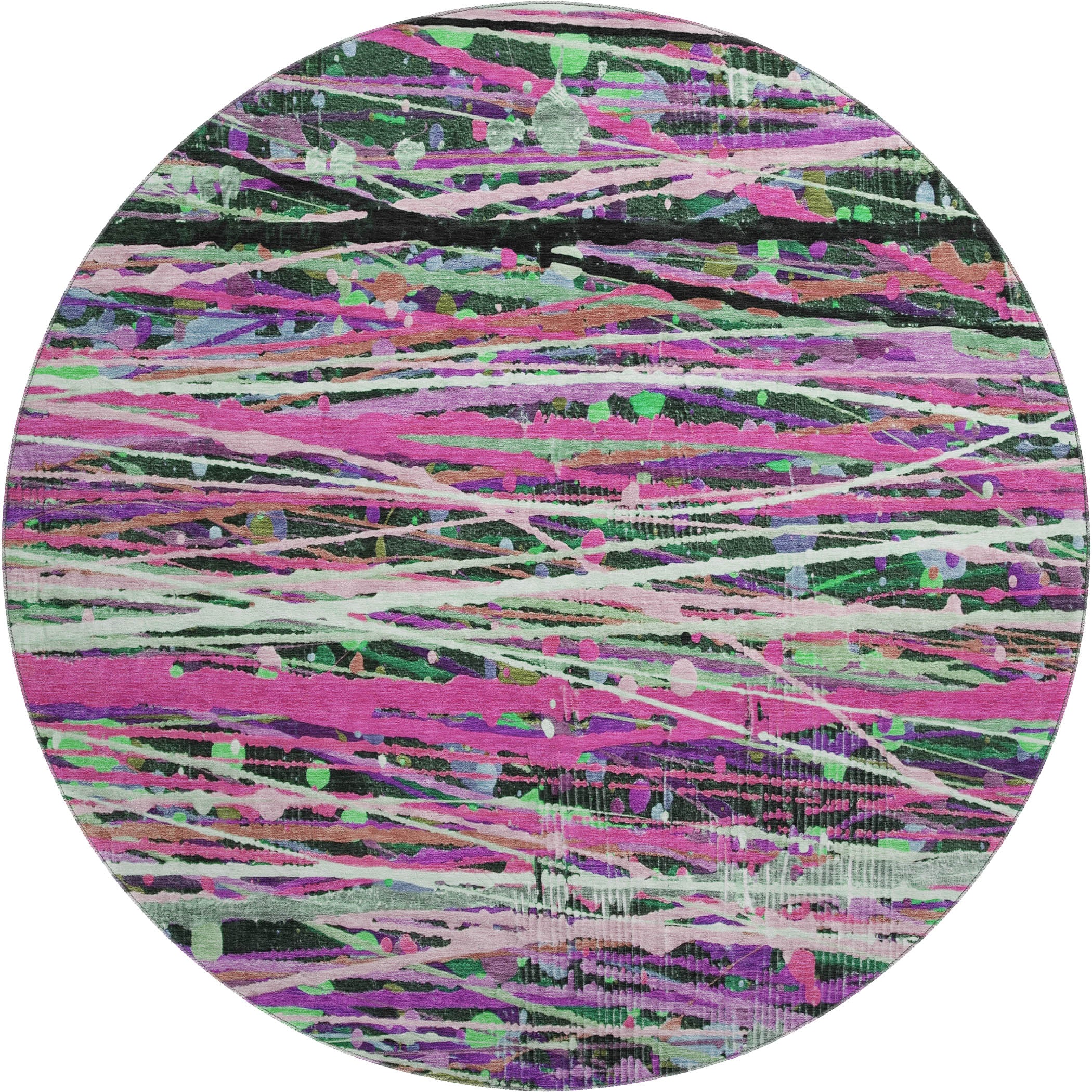Luang Prabang Machine Washable Transitional Pink Rug 8' x 8' #shape_Round