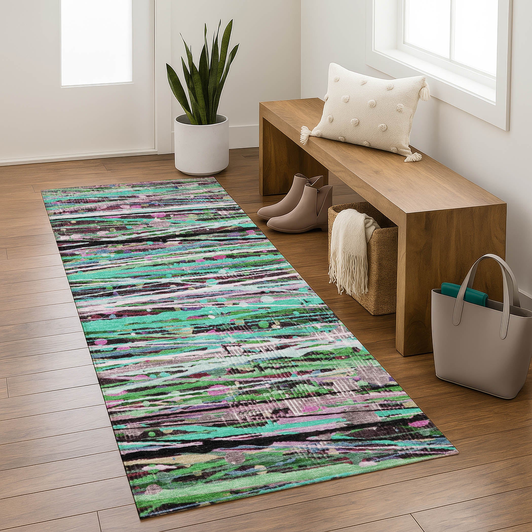 Luang Prabang Machine Washable Transitional Teal Rug 2'3" x 7'6" #shape_Runner